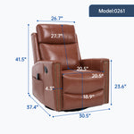 Genuine Leather Heat Massage Manual Recliner Chair with Rocker and Swivel for Living Room detail image 15