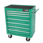 7-Drawer Multifunctional Tool Cart with Wheels - Green for workshop, garage, storage, or utility use