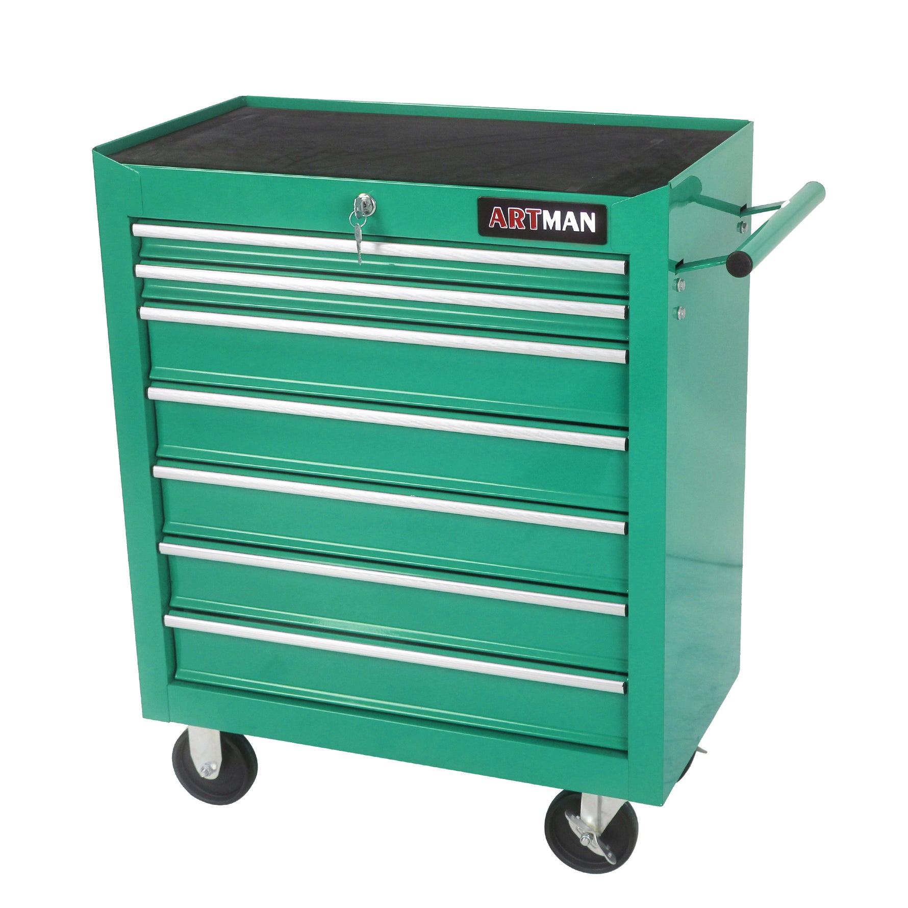 7-Drawer Multifunctional Tool Cart with Wheels - Green for workshop, garage, storage, or utility use