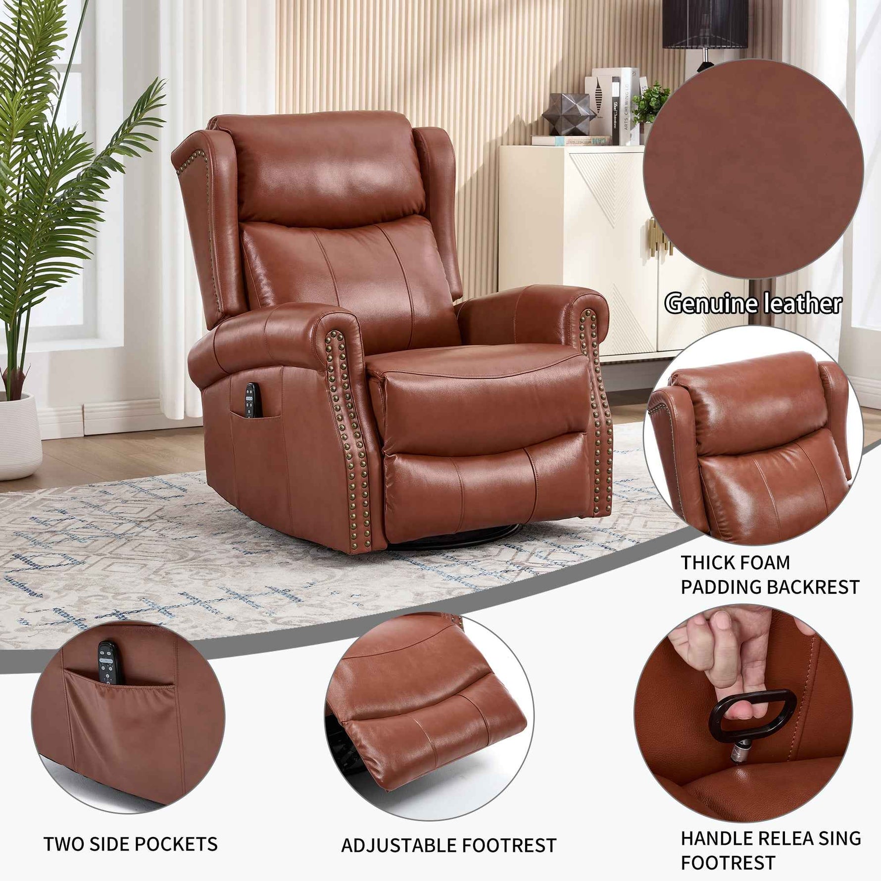 Heat Massage Manual Recliner Chair with Rocker and Swivel for Living Room detail image 125