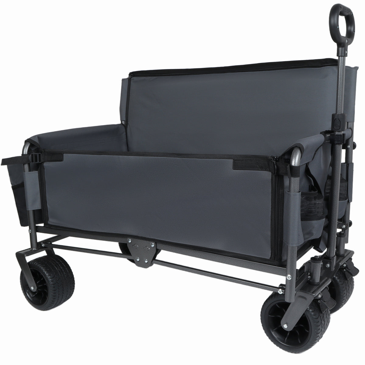 3-in-1 Folding Wagon Cart with Bench Seat & Storage for workshop, garage, storage, or utility use