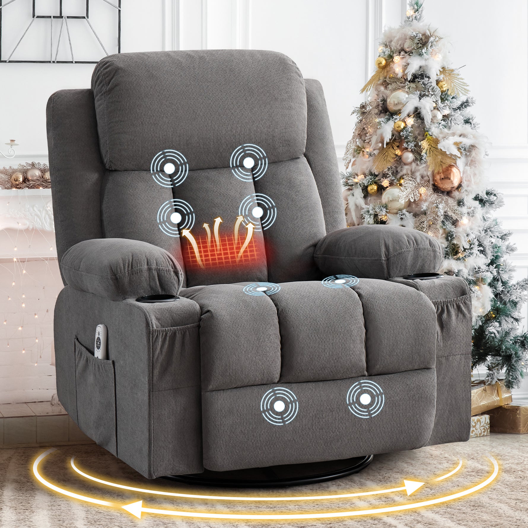 Swivel Rocker Recliner Chair with Vibration Massage, Heat, USB Port and Cup Holderrs detail image 35