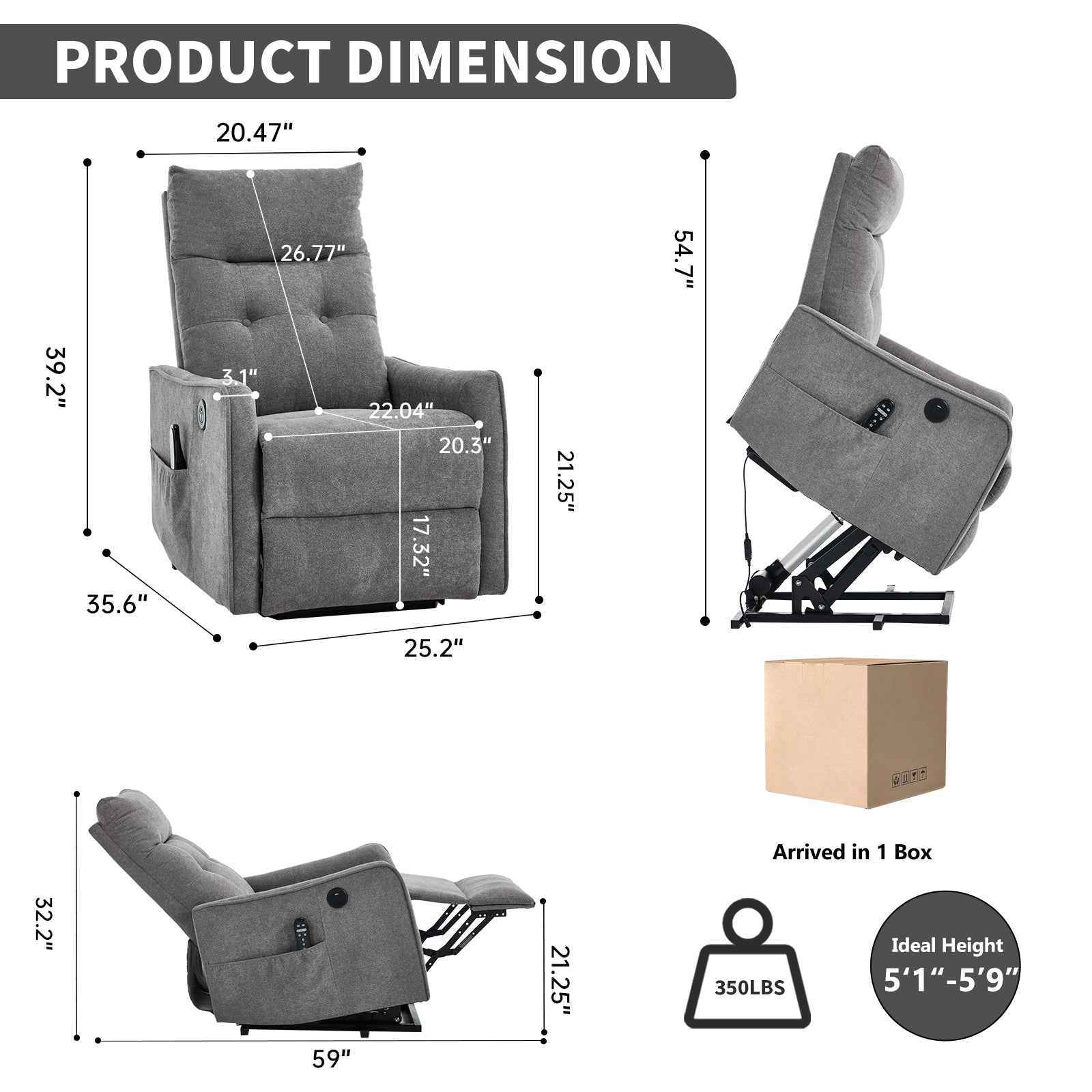 Chenille Single-Motor Power Lift Recliner with Massage & Heat detail image 2