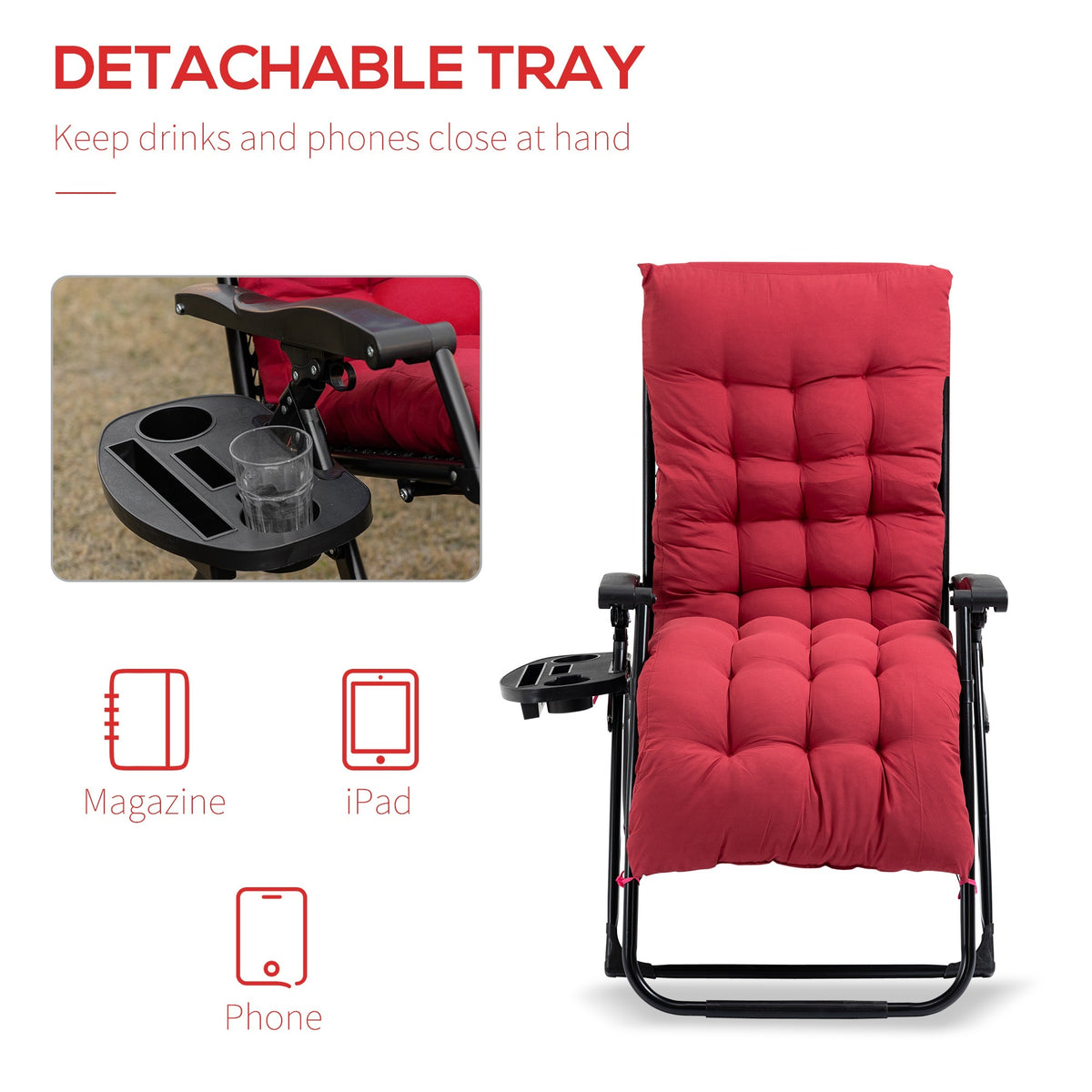 Outsunny Padded Zero Gravity Reclining Lounge Chair detail image 6