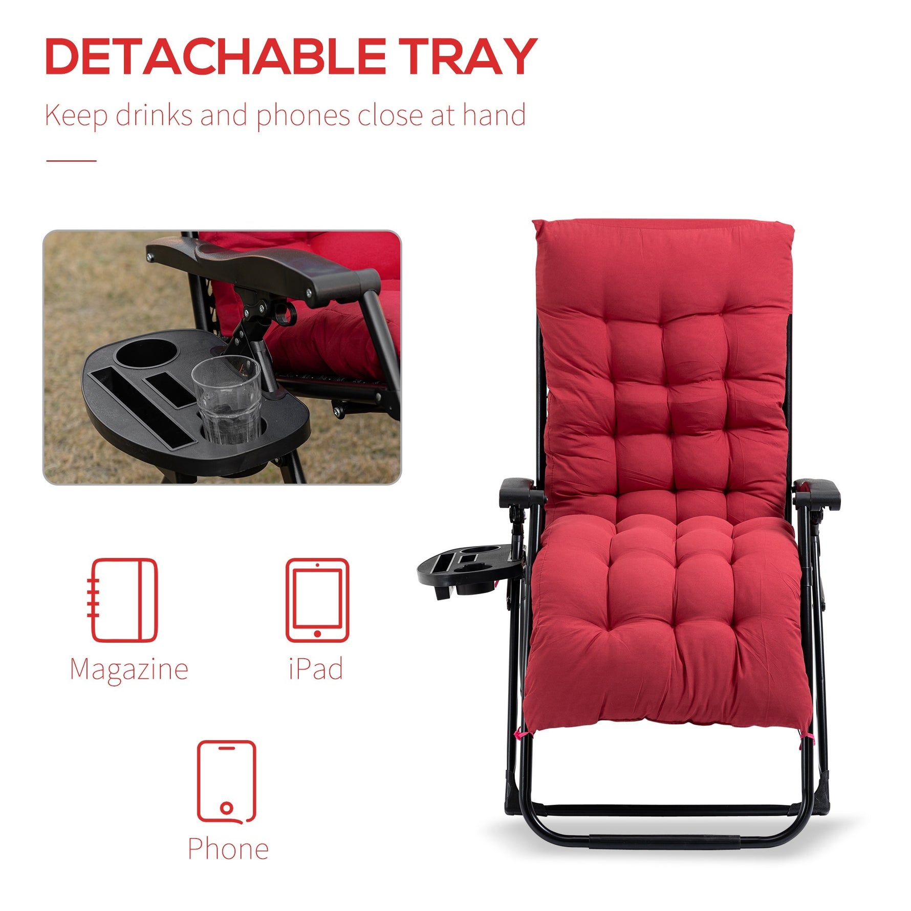 Outsunny Padded Zero Gravity Reclining Lounge Chair detail image 6