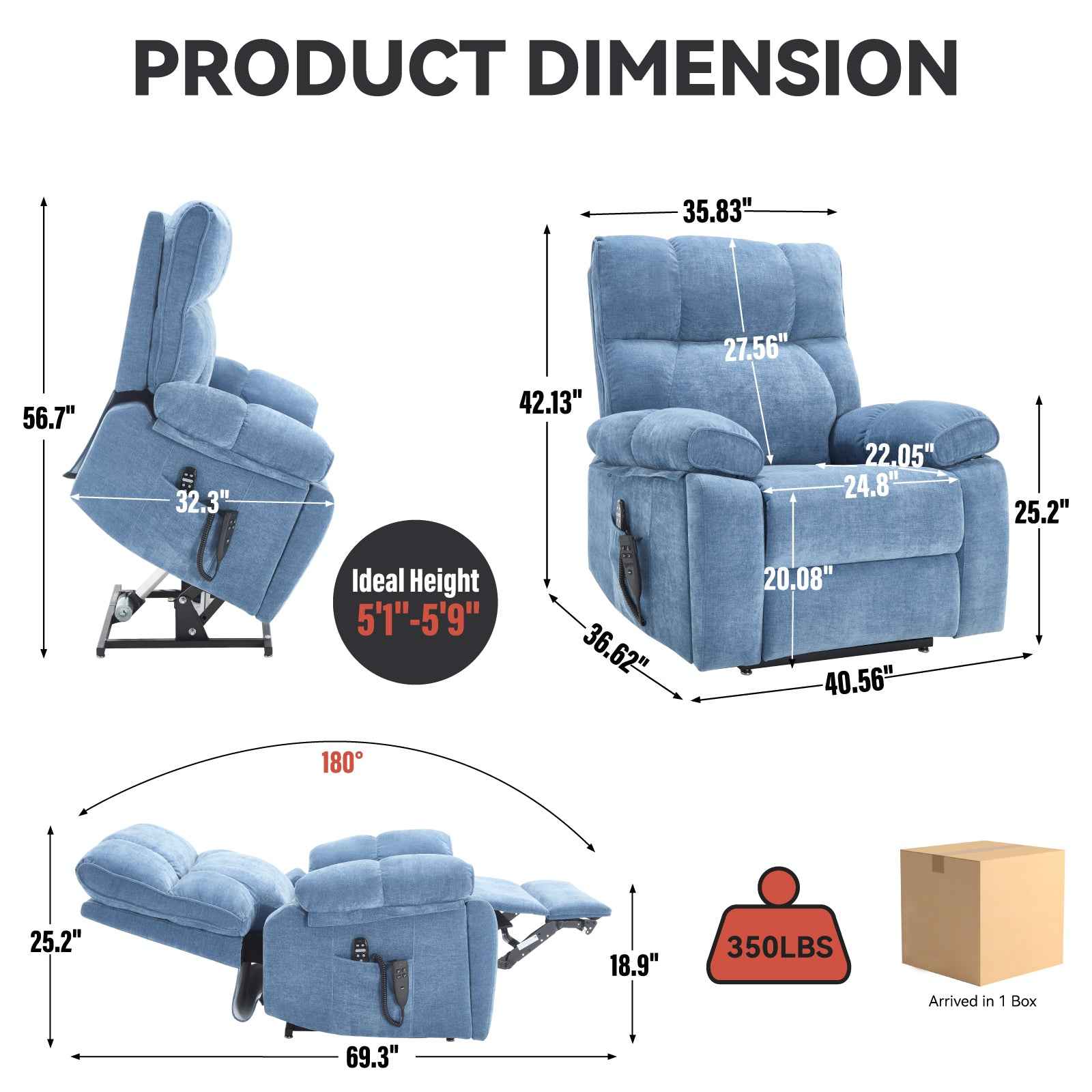 Dual-Motor Power Lift Recliner with Heat & Massage, 350 lb Capacity detail image 46