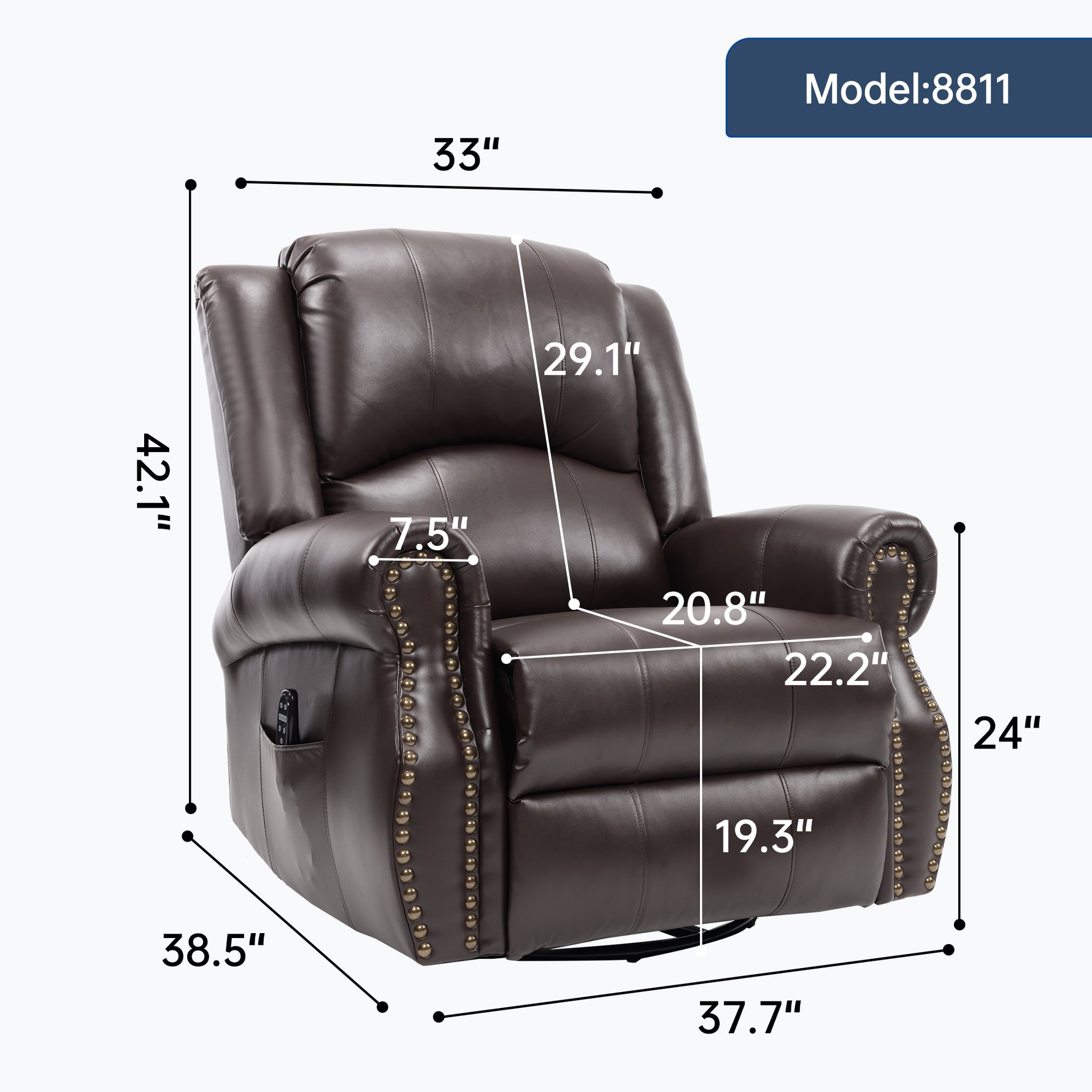 Heat Massage Manual Recliner Chair with Rocker and Swivel for Living Room detail image 28