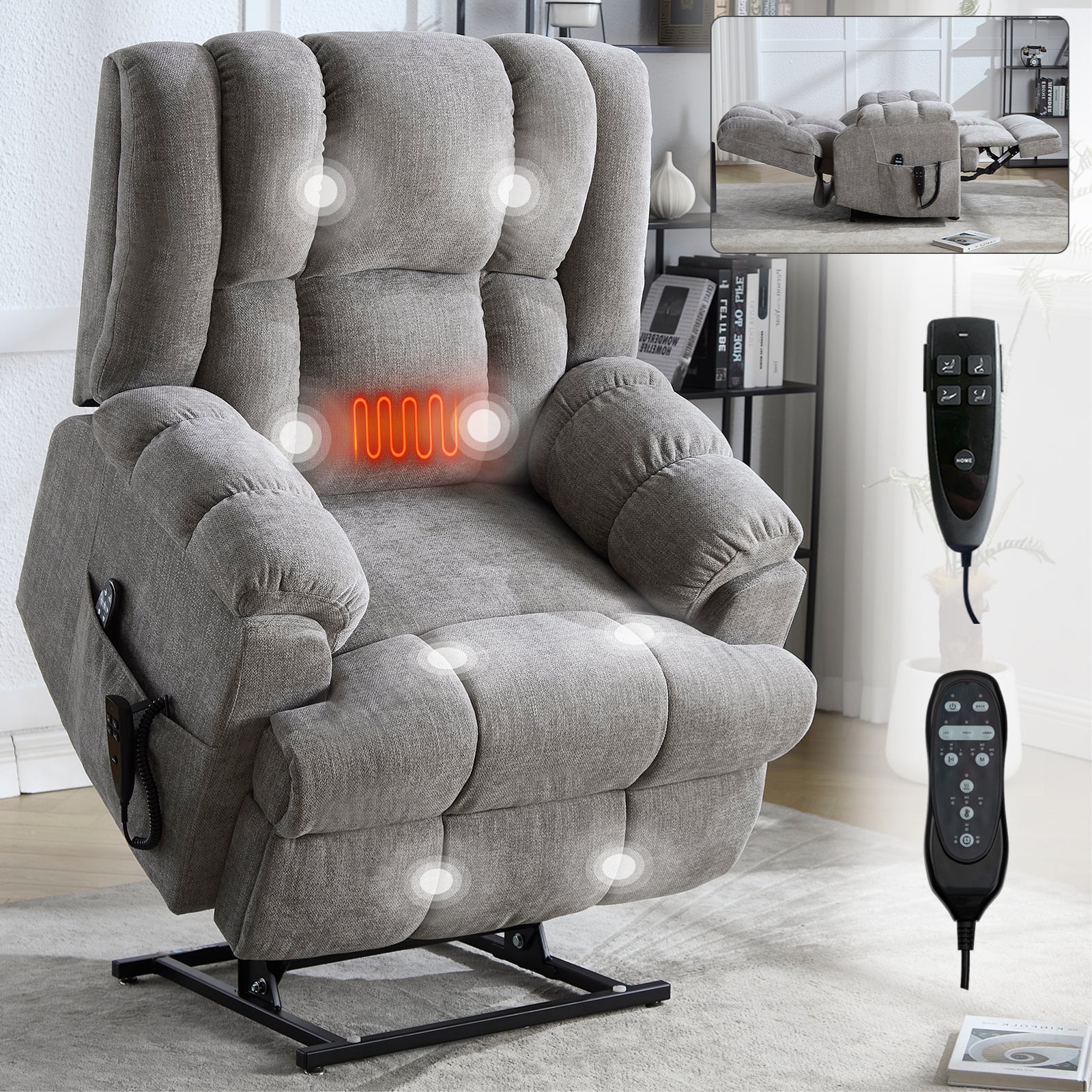Dual-Motor Heat & Massage Power Lift Recliner, 350 lb Capacity detail image 62