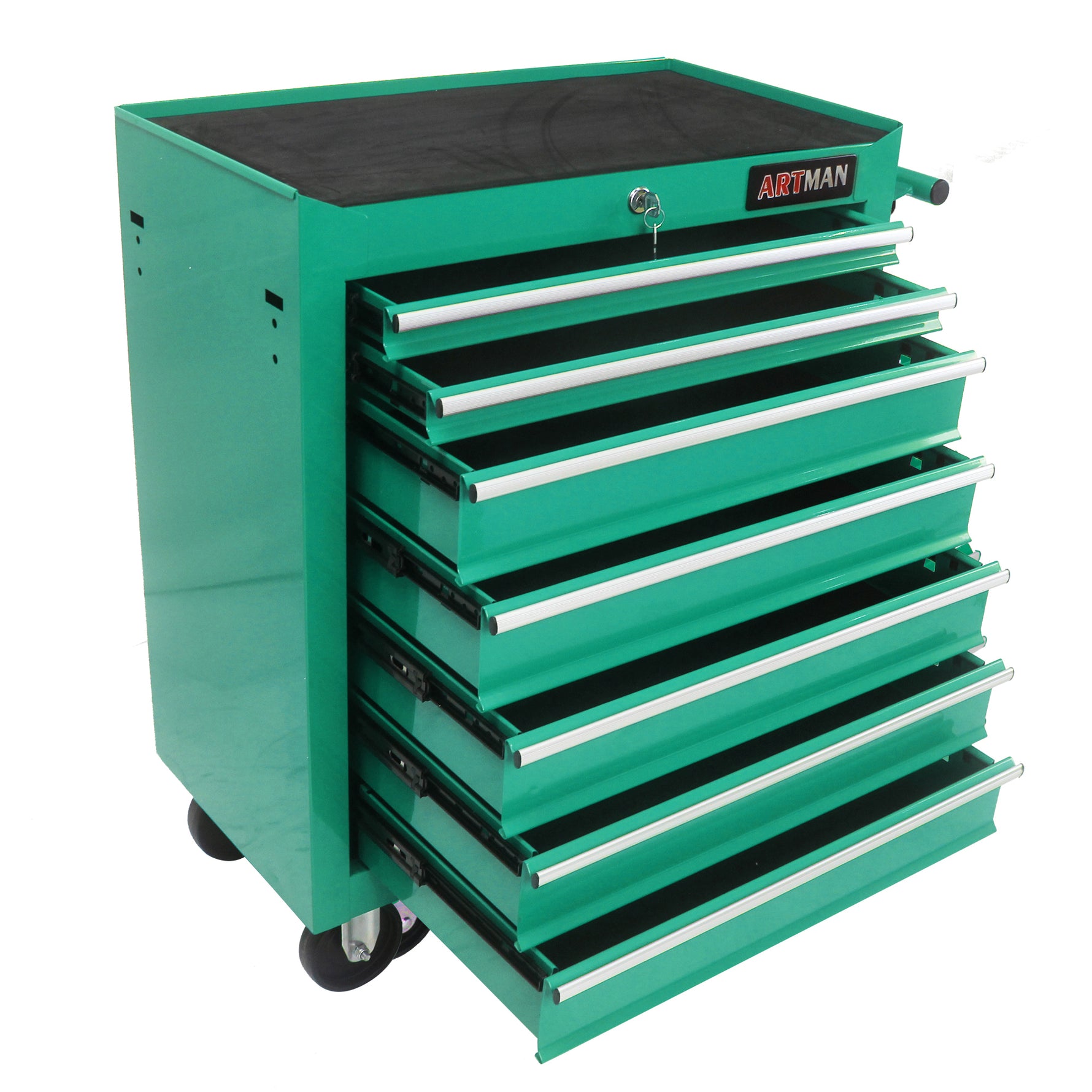 7-Drawer Multifunctional Tool Cart with Wheels - Green for workshop, garage, storage, or utility use