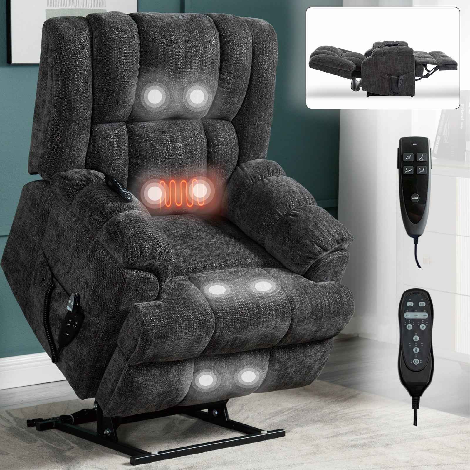Dual-Motor Heat & Massage Power Lift Recliner, 350 lb Capacity detail image 40