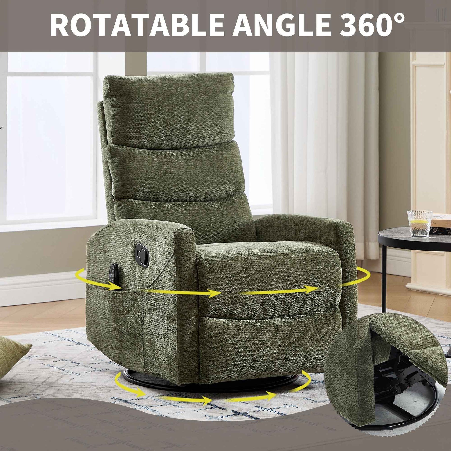 Heat Massage Manual Recliner Chair with Rocker and Swivel in Fabric for Living Room detail image 26