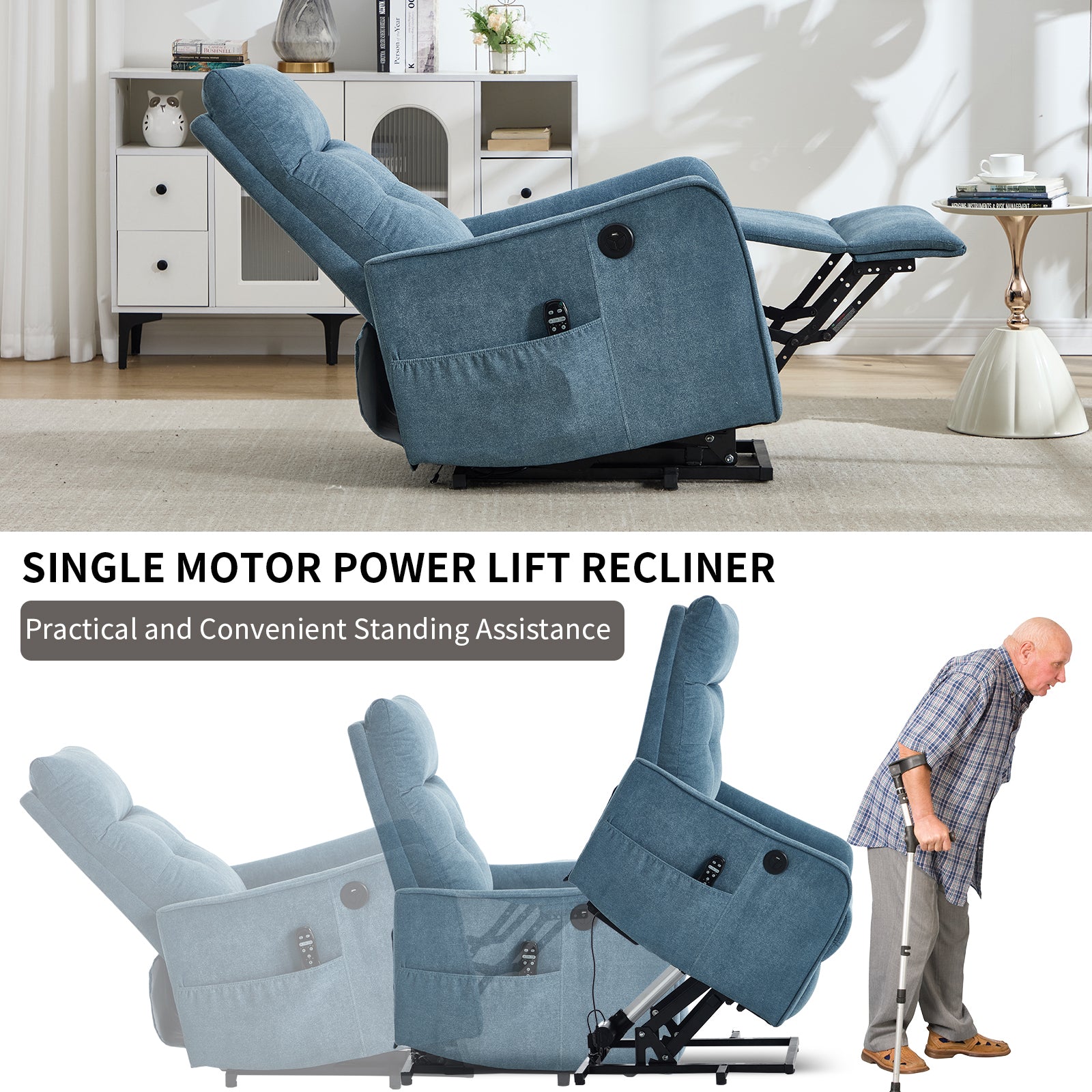 Single Motor Power Lift Recliner Chair with Massage & Heat detail image 9