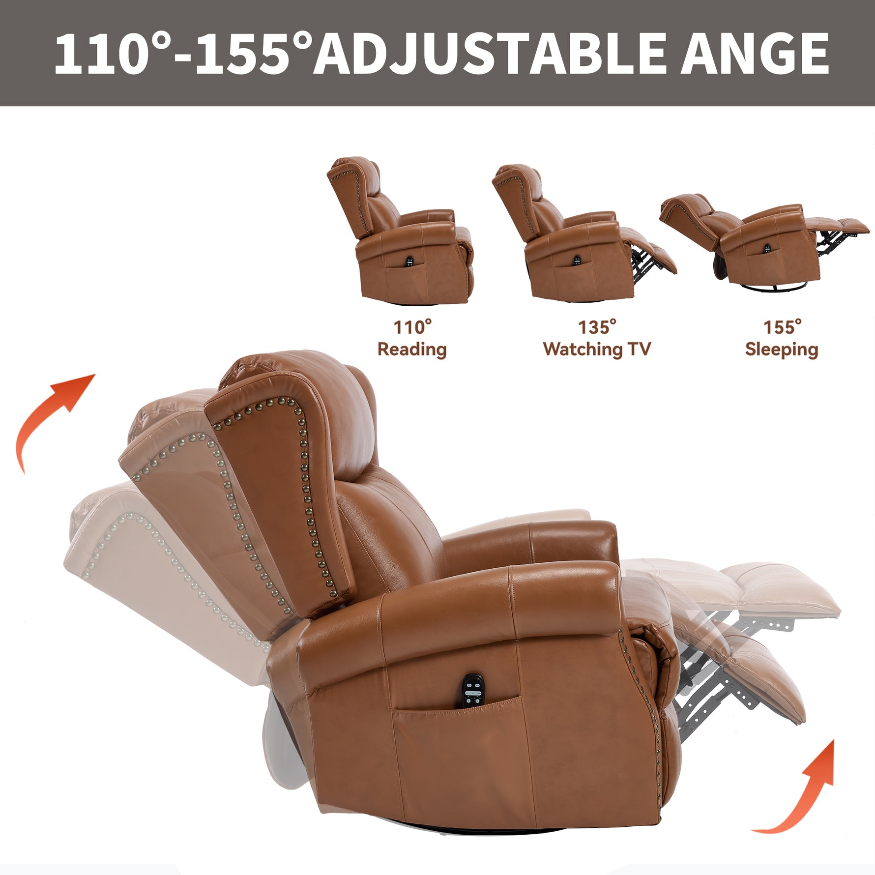 Heat Massage Manual Recliner Chair with Rocker and Swivel for Living Room detail image 40