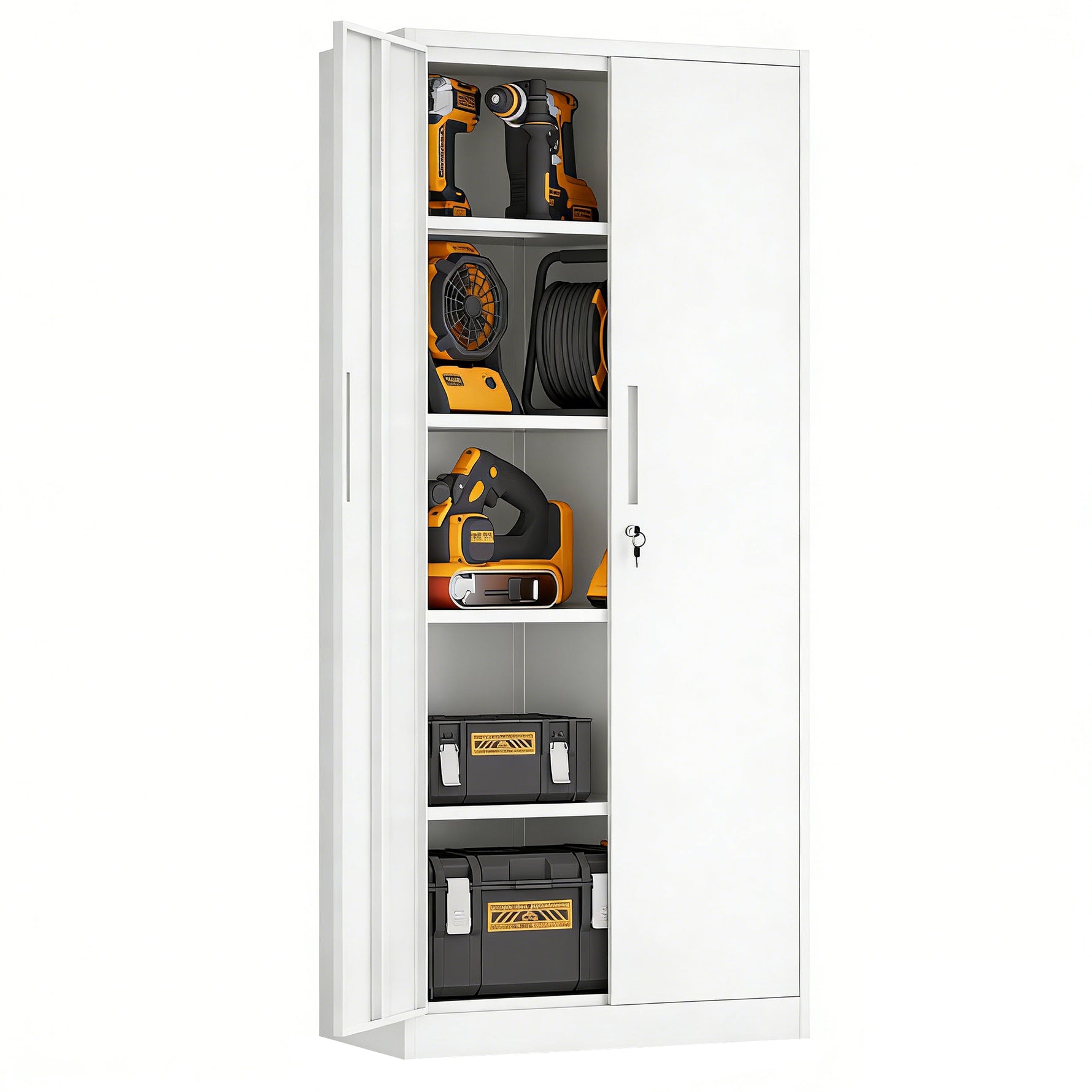 Locking Steel Garage Storage Cabinet with 4 Adjustable Shelves for workshop, garage, storage, or utility use