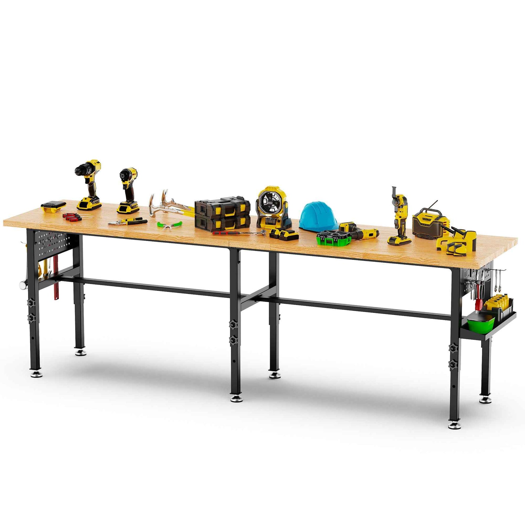 96" Adjustable Workbench with Pegboard & Power for workshop, garage, storage, or utility use