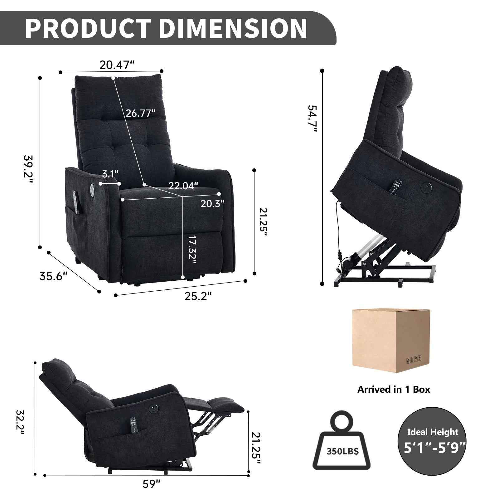 Chenille Single-Motor Power Lift Recliner with Massage & Heat detail image 56