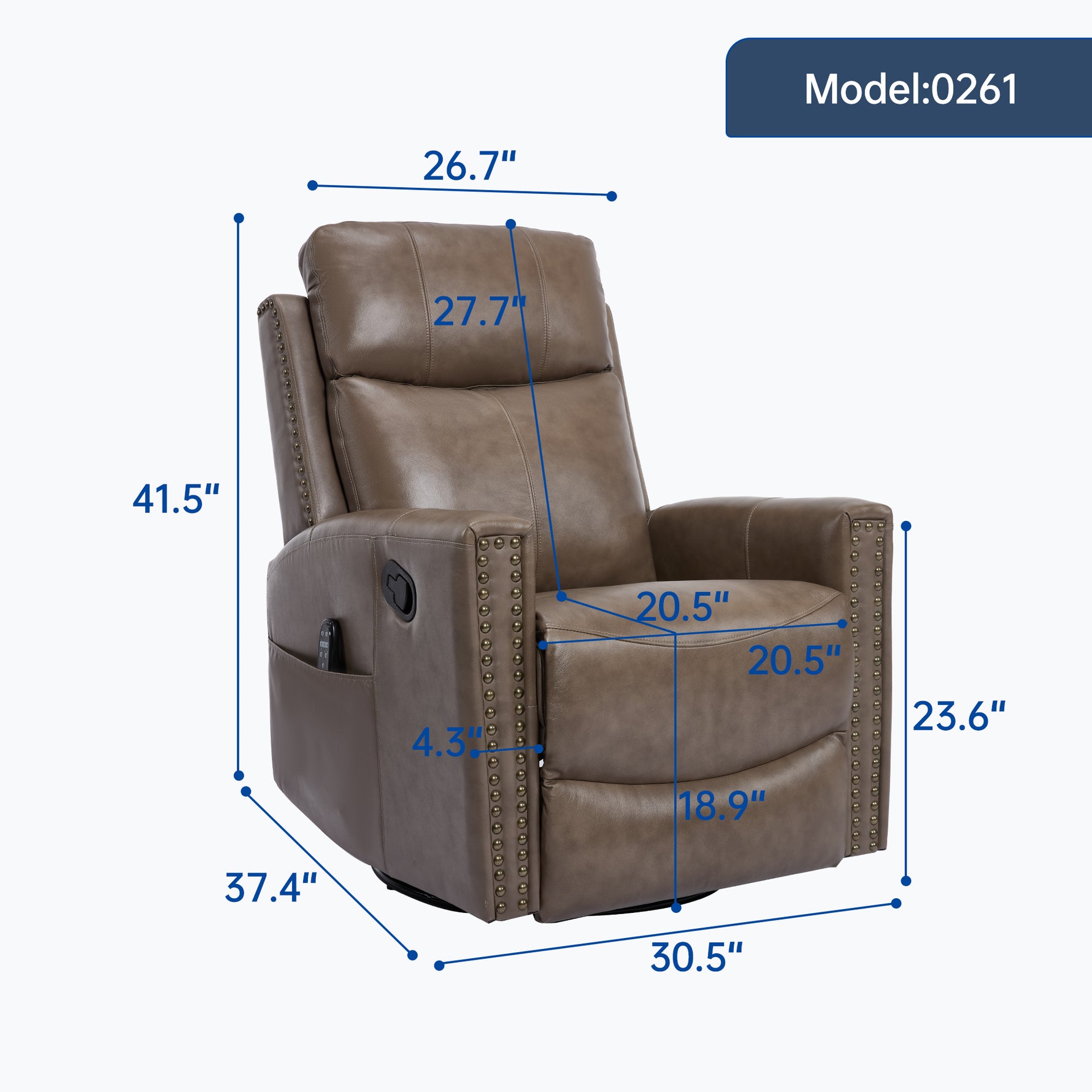 Genuine Leather Heat Massage Manual Recliner Chair with Rocker and Swivel for Living Room detail image 87