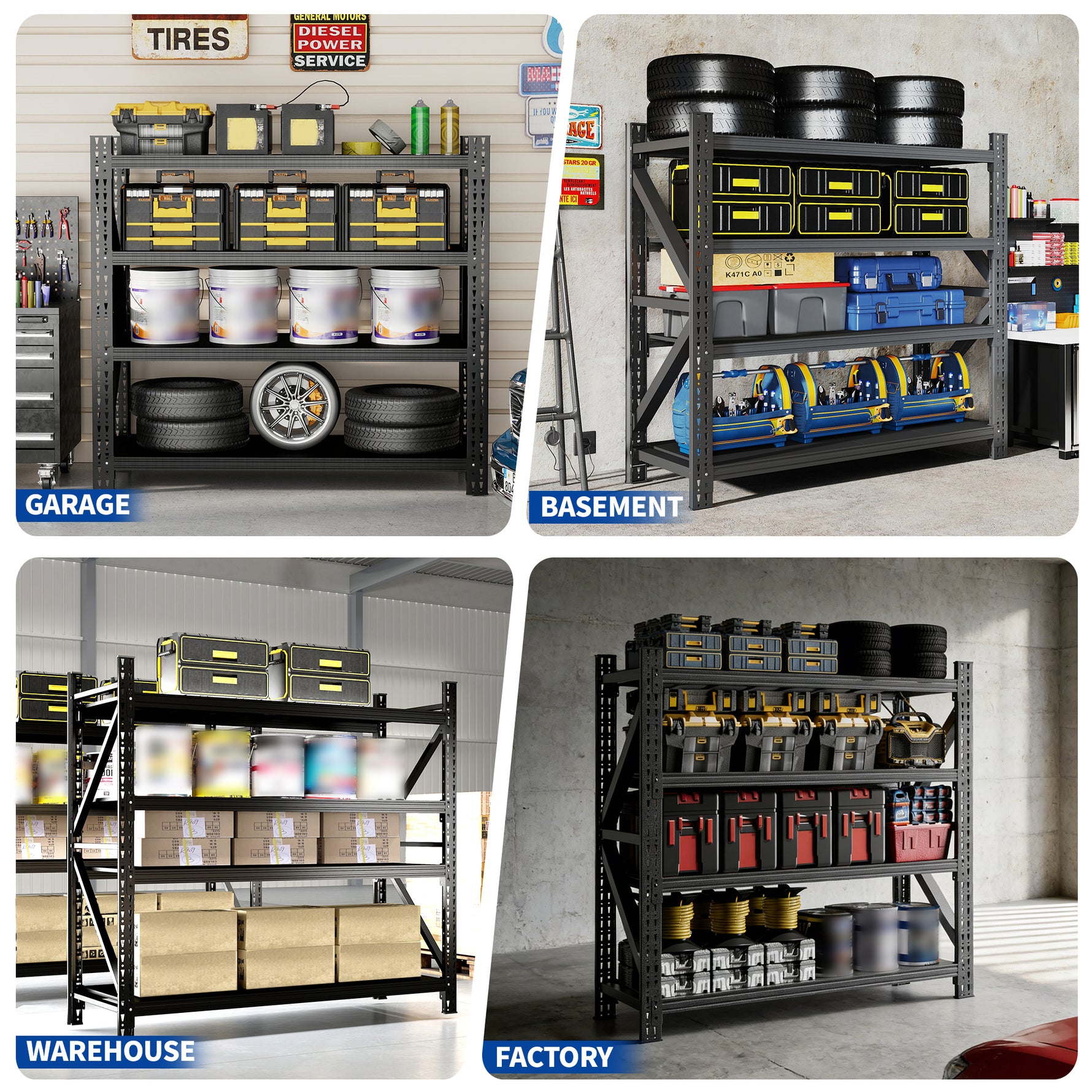 Heavy-Duty Adjustable Garage Shelving for Warehouse Storage for workshop, garage, storage, or utility use