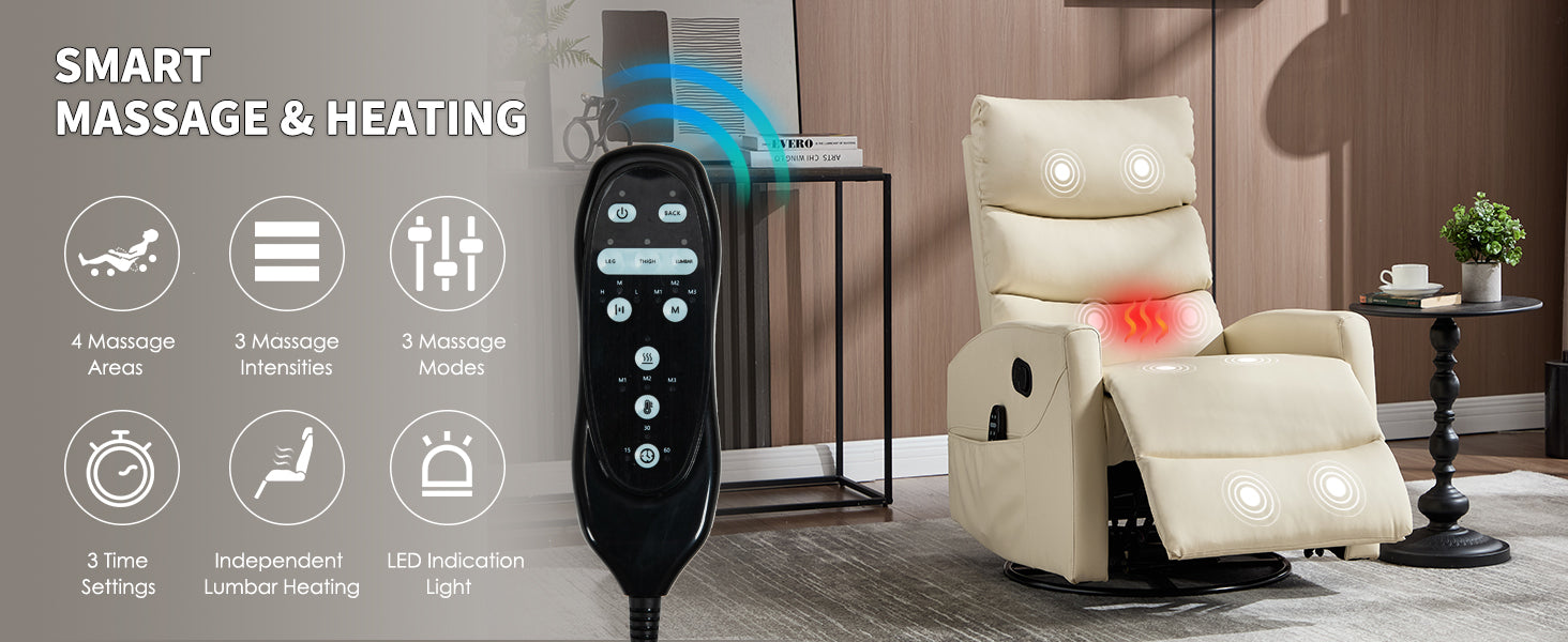 Heat Massage Manual Recliner Chair with Rocker and Swivel in Faux Leather for Living Room detail image 33