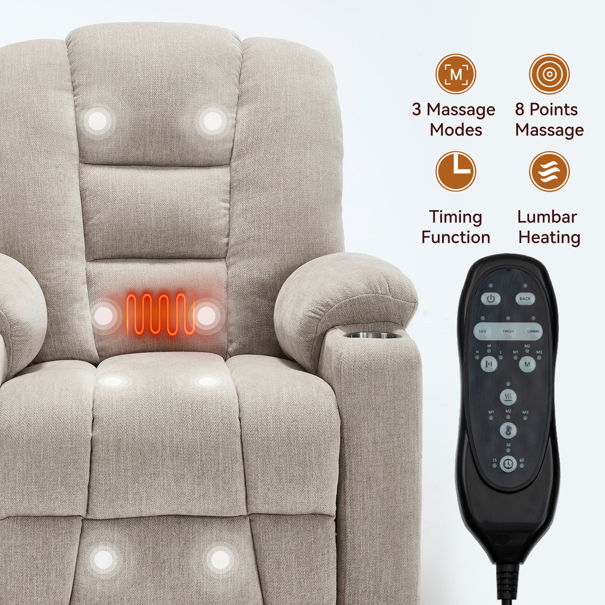 Large Dual-Motor Power Lift Heat & Massage Recliner detail image 83