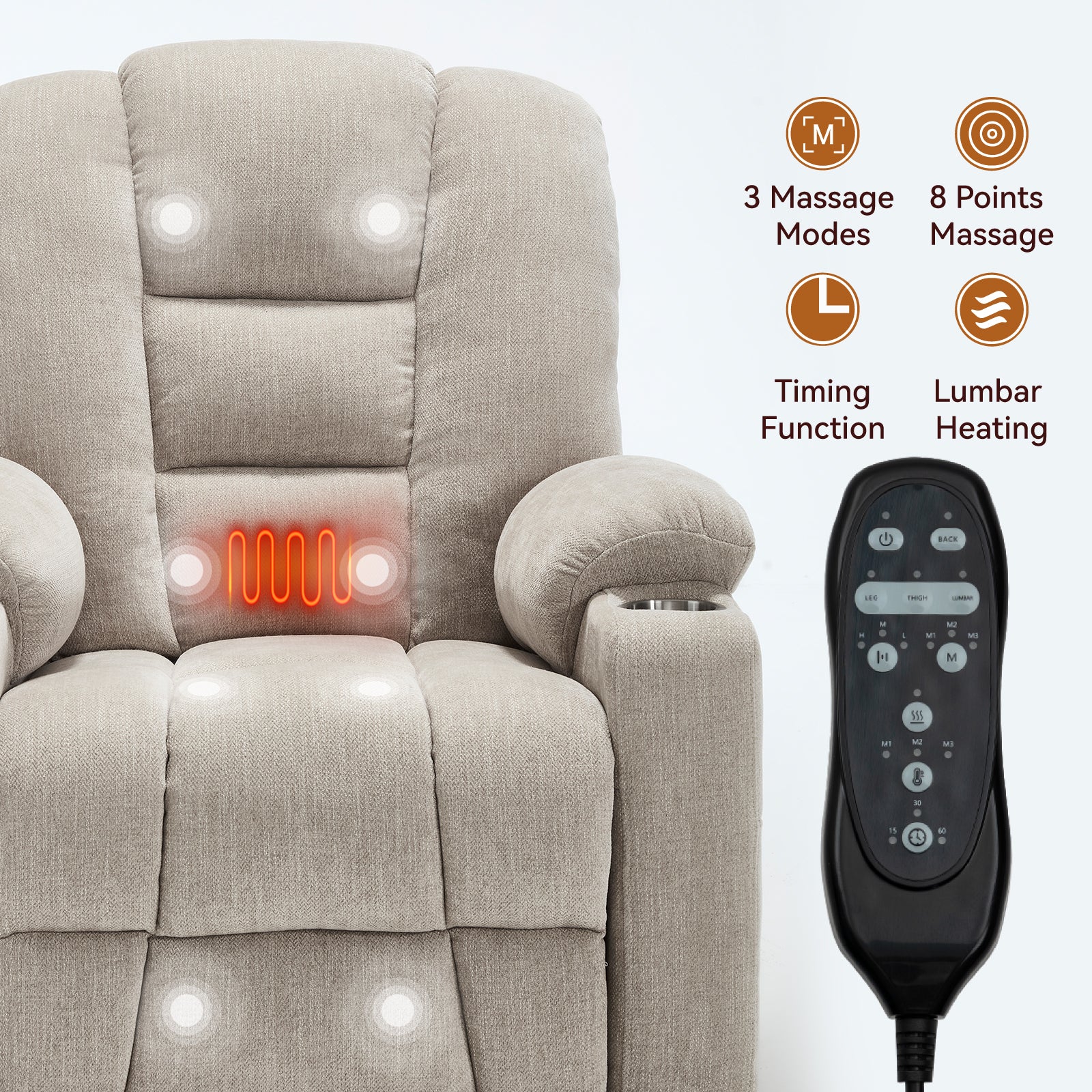 Large Dual-Motor Power Lift Heat & Massage Recliner detail image 83
