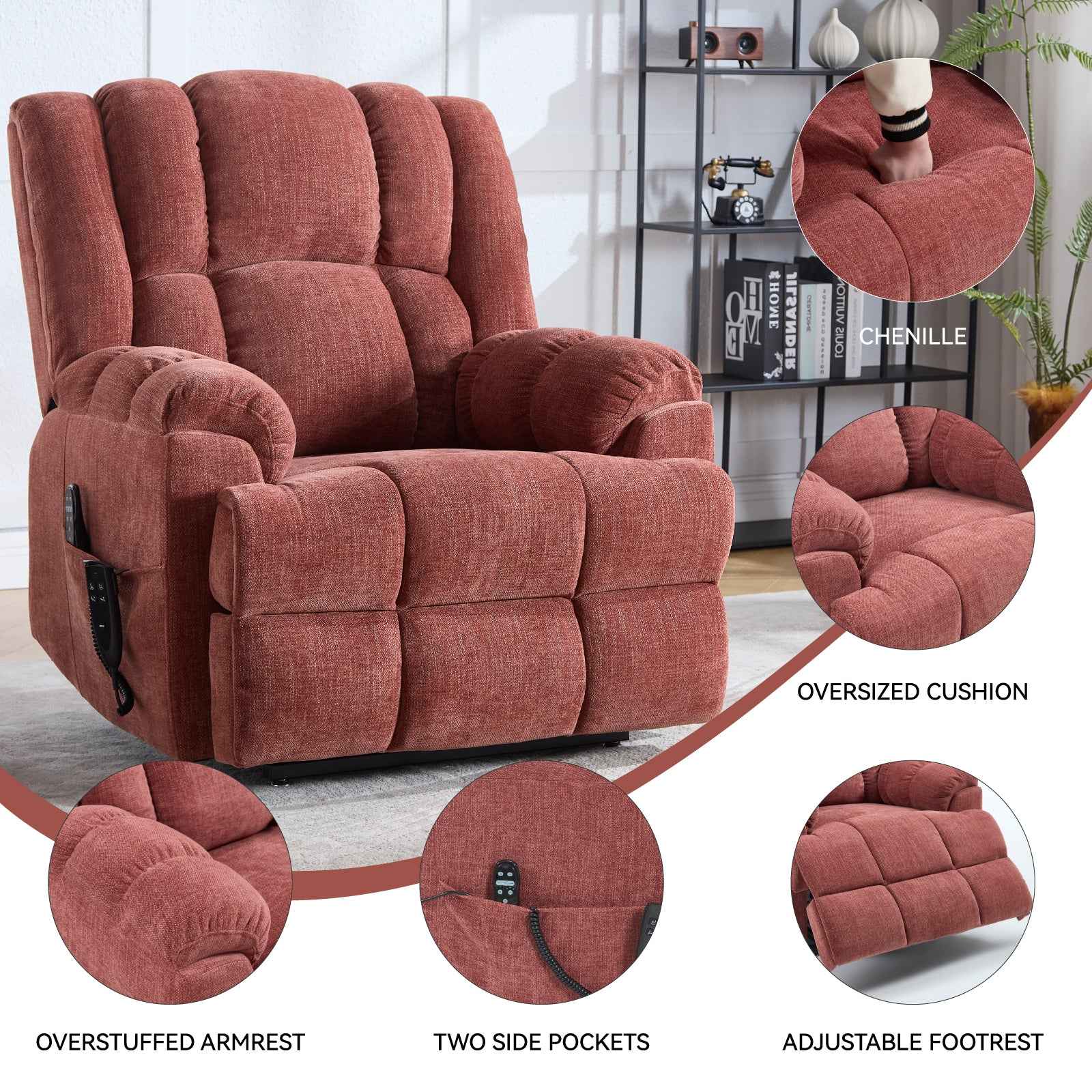 Dual-Motor Heat & Massage Power Lift Recliner, 350 lb Capacity detail image 79