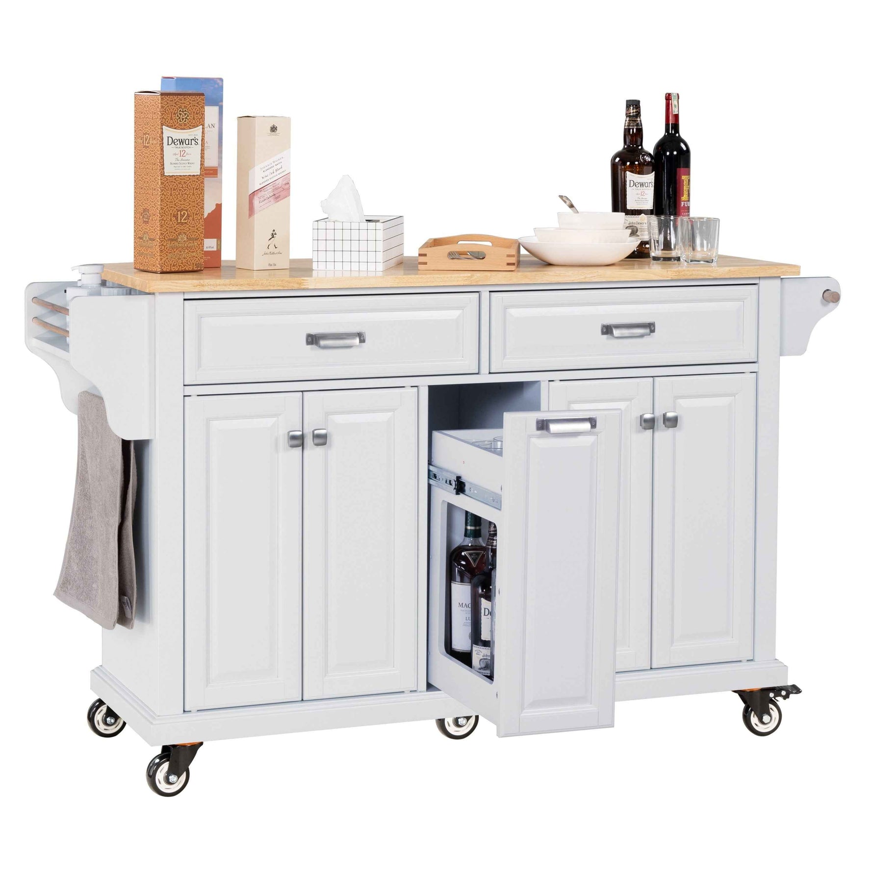 Rubberwood Drop-Leaf Kitchen Cart with 3 Drawers product view 8