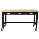 60" Rolling Bamboo Workbench with Drawer Storage for workshop, garage, storage, or utility use
