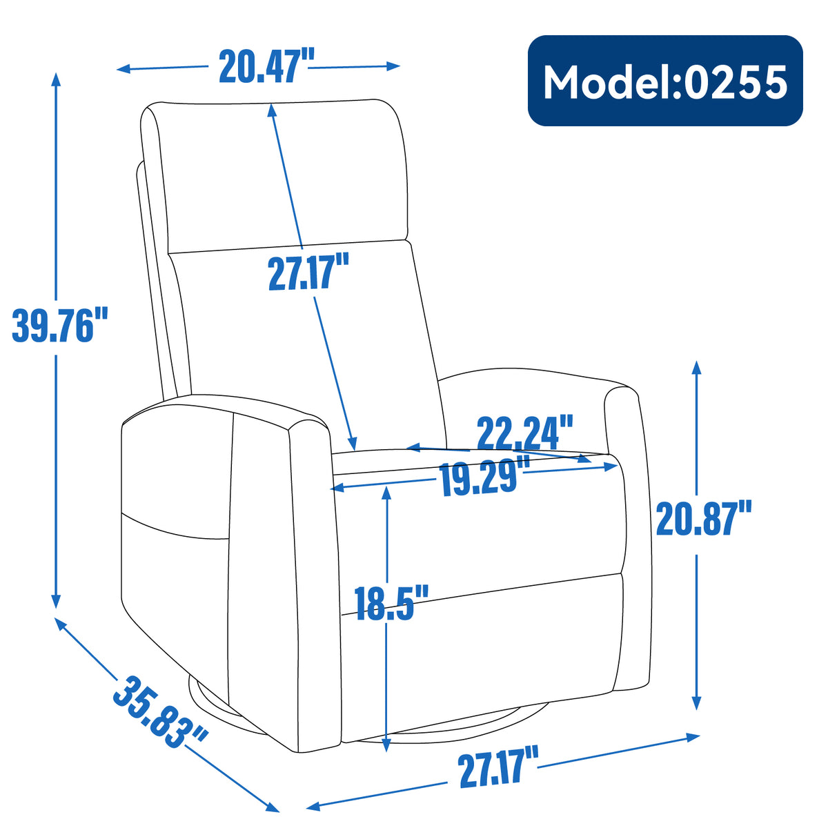 Heat Massage Manual Recliner Chair with Rocker and Swivel in Fabric for Living Room detail image 14