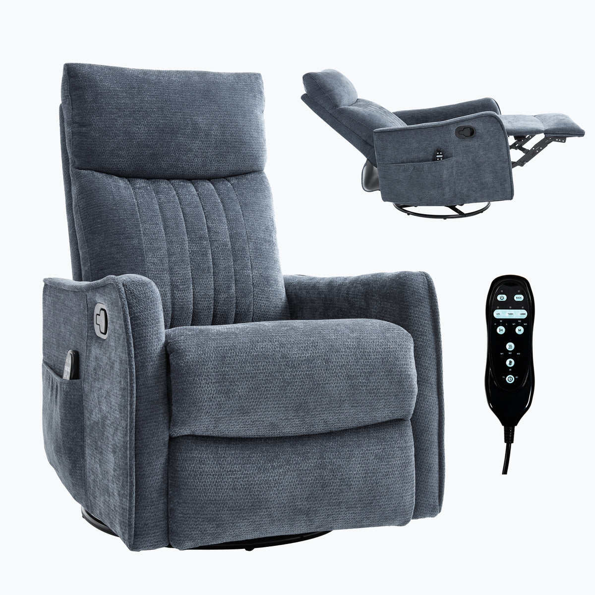 Heat Massage Manual Recliner Chair with Rocker and Swivel in Fabric for Living Room detail image 32