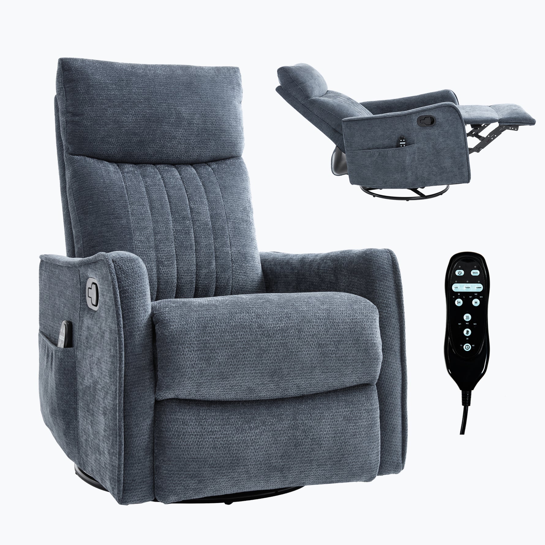Heat Massage Manual Recliner Chair with Rocker and Swivel in Fabric for Living Room detail image 32