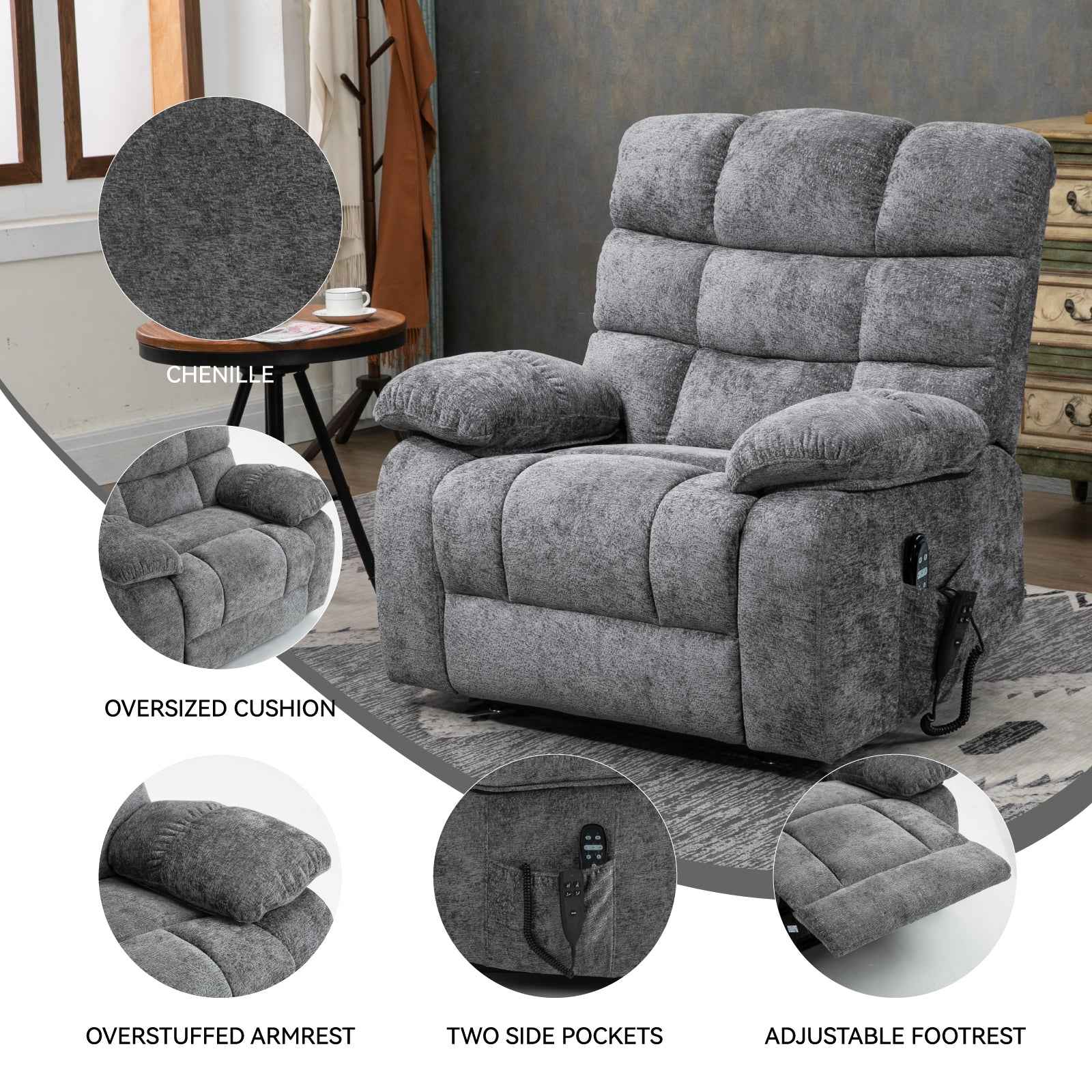 Dual-Motor Lift Recliner with Heat & Massage, 350 lb Capacity detail image 40