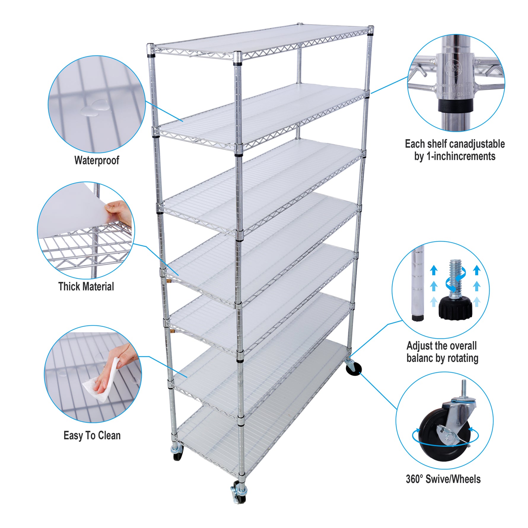 7-Tier Adjustable Wire Shelving Unit, 2450 lb Capacity for workshop, garage, storage, or utility use