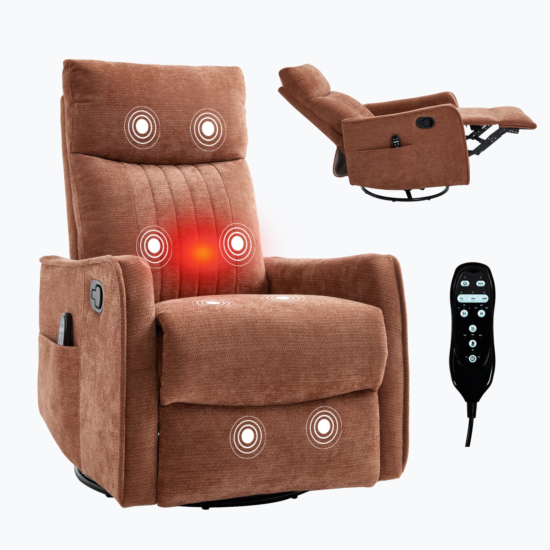 Heat Massage Manual Recliner Chair with Rocker and Swivel in Fabric for Living Room detail image 13
