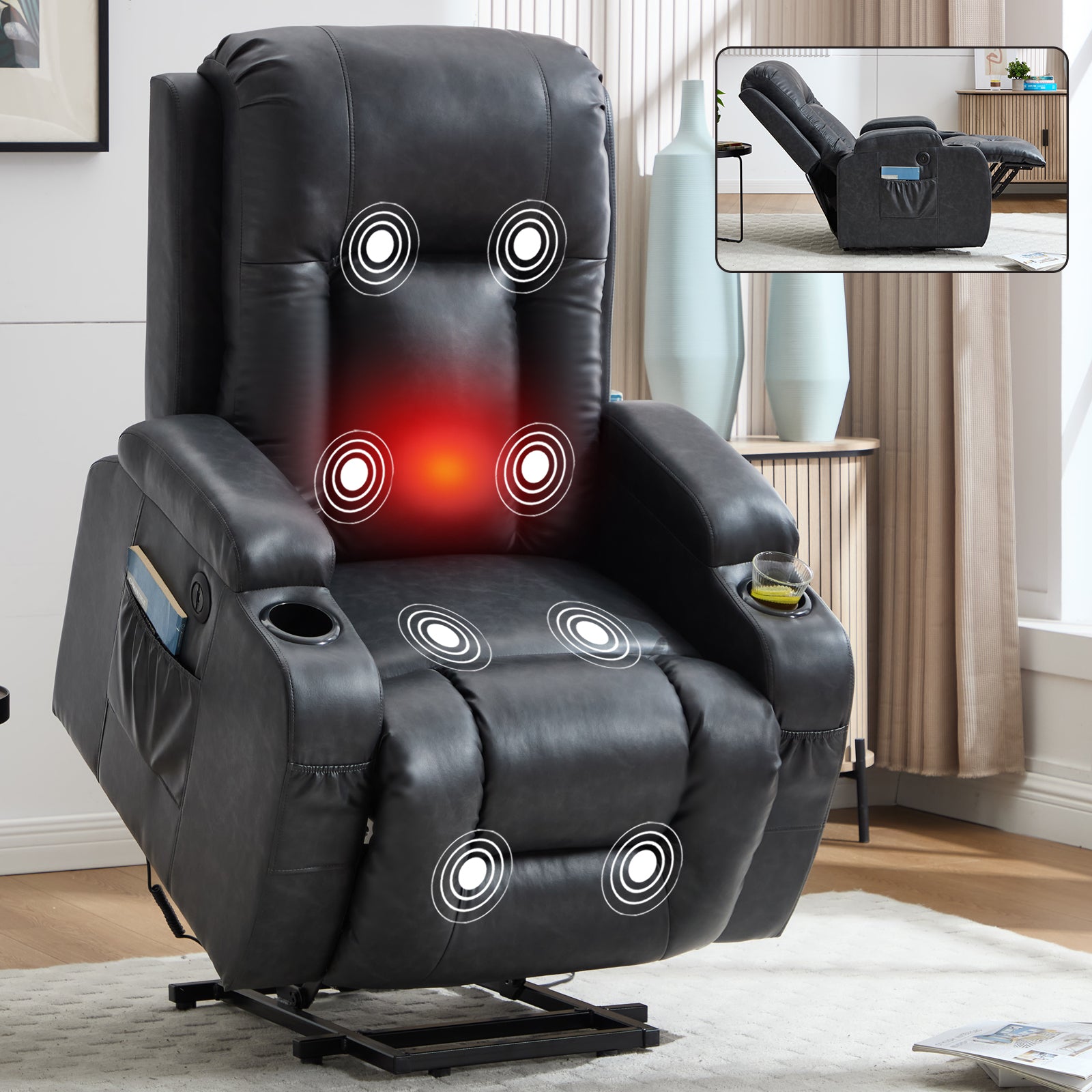 PU Infinite Position Up to 350 lb Single Motor Power Lift Recliner Chair detail image 12