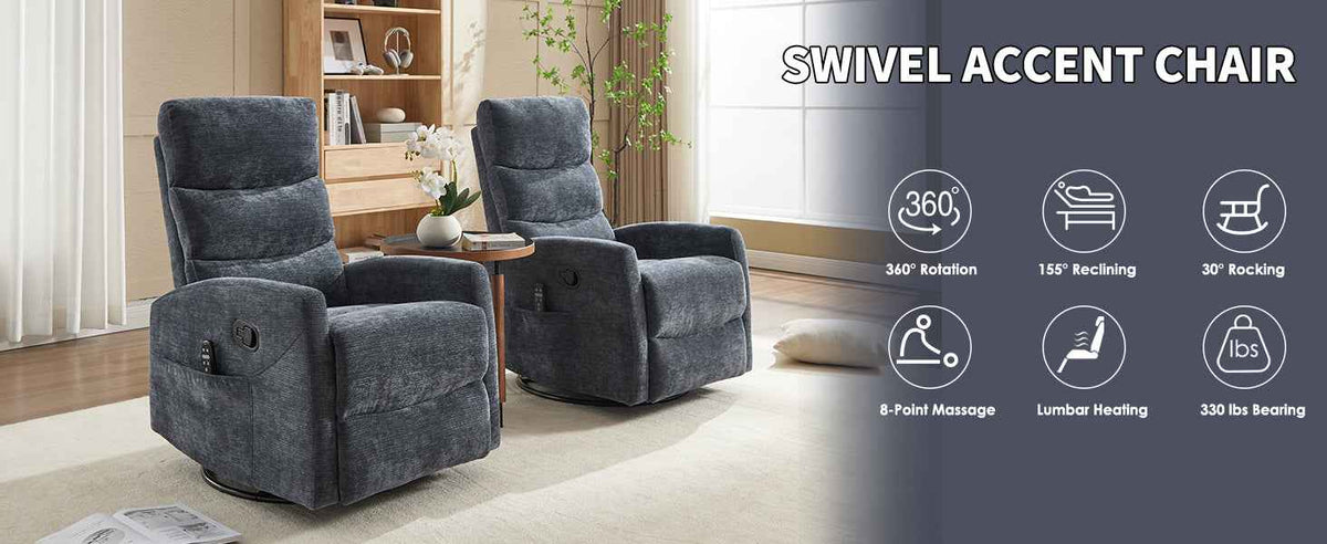 Heat Massage Manual Recliner Chair with Rocker and Swivel in Fabric for Living Room detail image 14