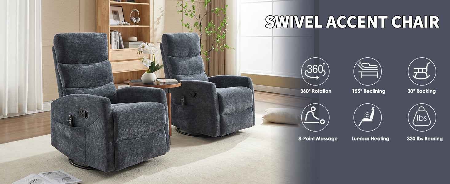Heat Massage Manual Recliner Chair with Rocker and Swivel in Fabric for Living Room detail image 14