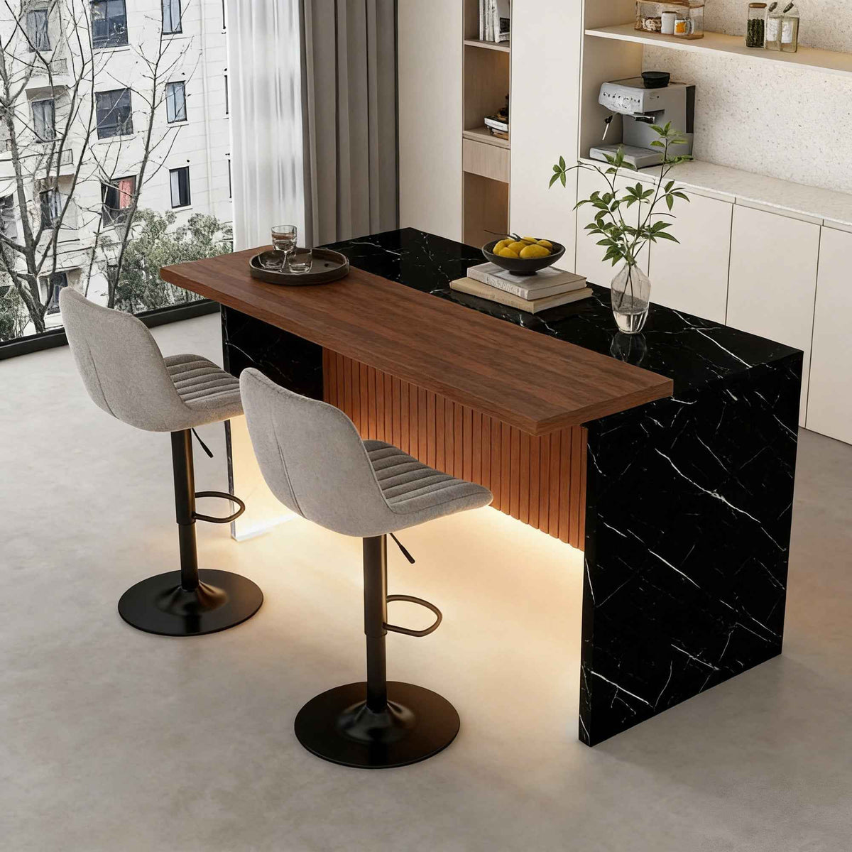 63 in. Kitchen Island with LED Lighting & 2 Bar Stools product view 1