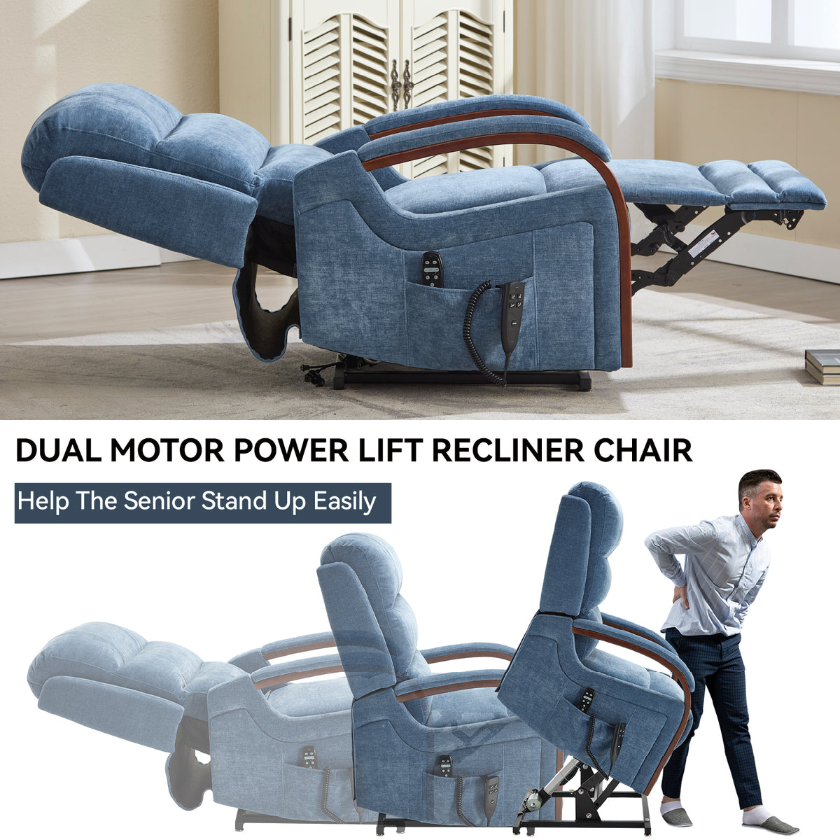 Power Chenille Lift Recliner Chair Dual Motor Infinite Position Up to 350 Pounds detail image 9