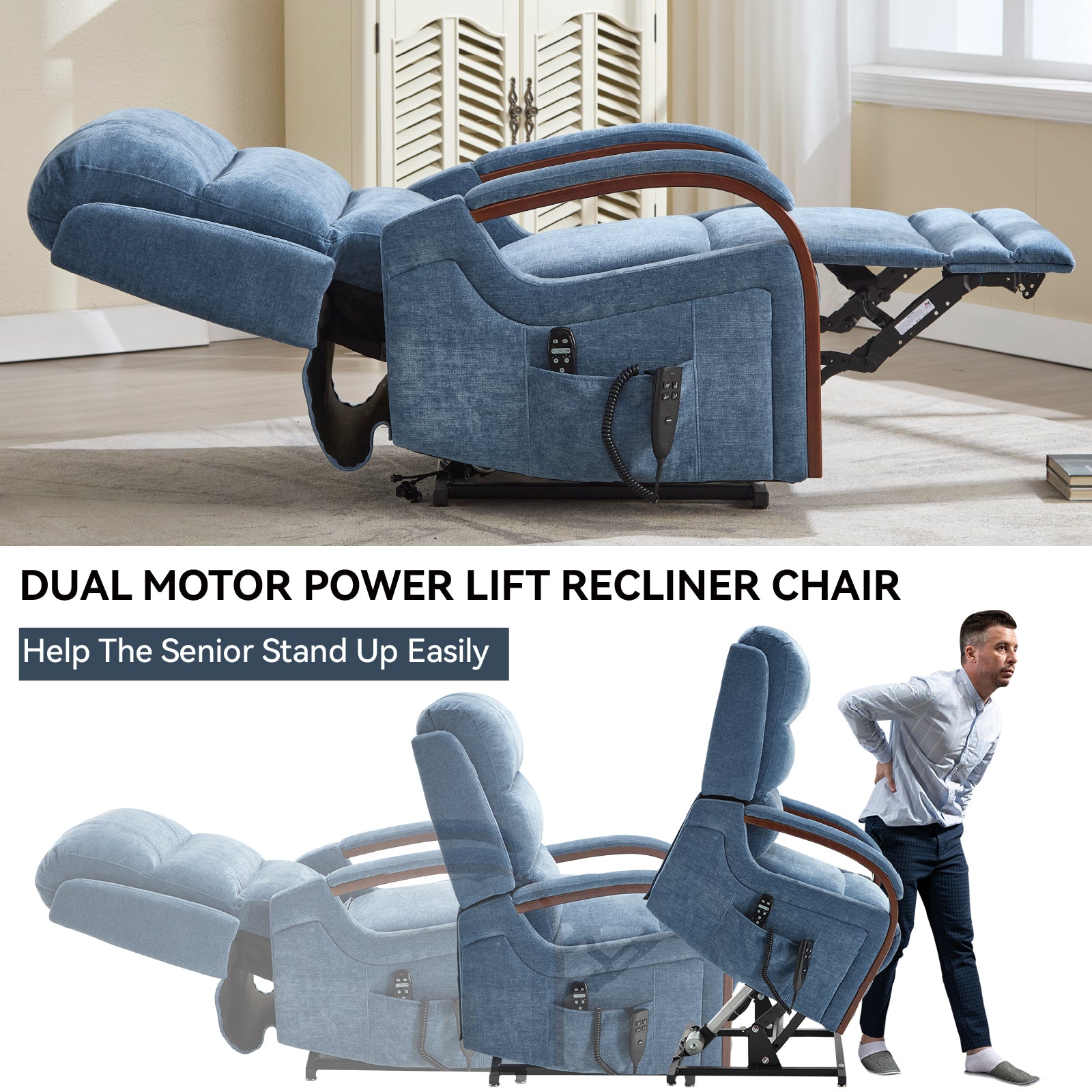 Power Chenille Lift Recliner Chair Dual Motor Infinite Position Up to 350 Pounds detail image 9
