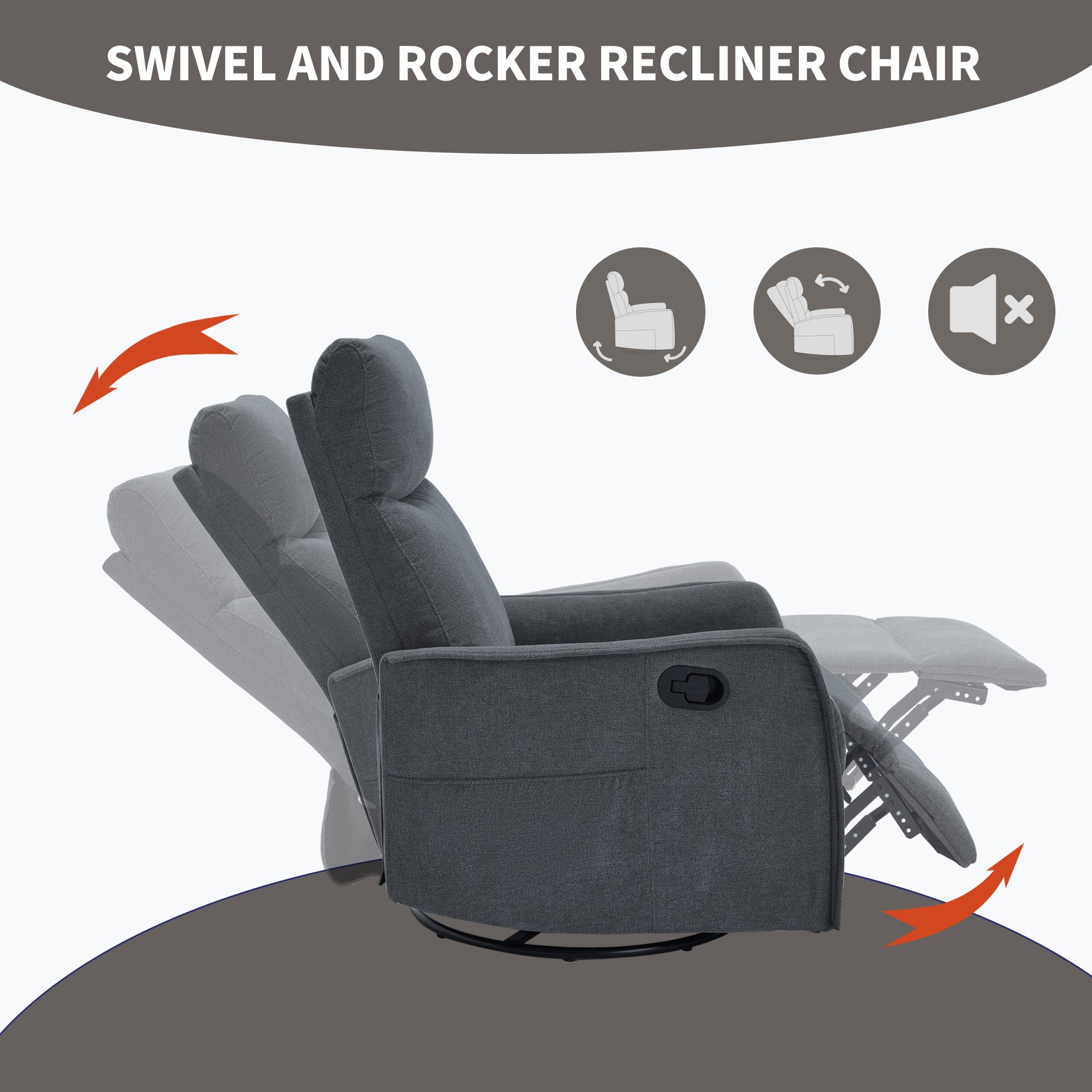 Heat Massage Manual Recliner Chair with Rocker and Swivel in Fabric for Living Room detail image 81