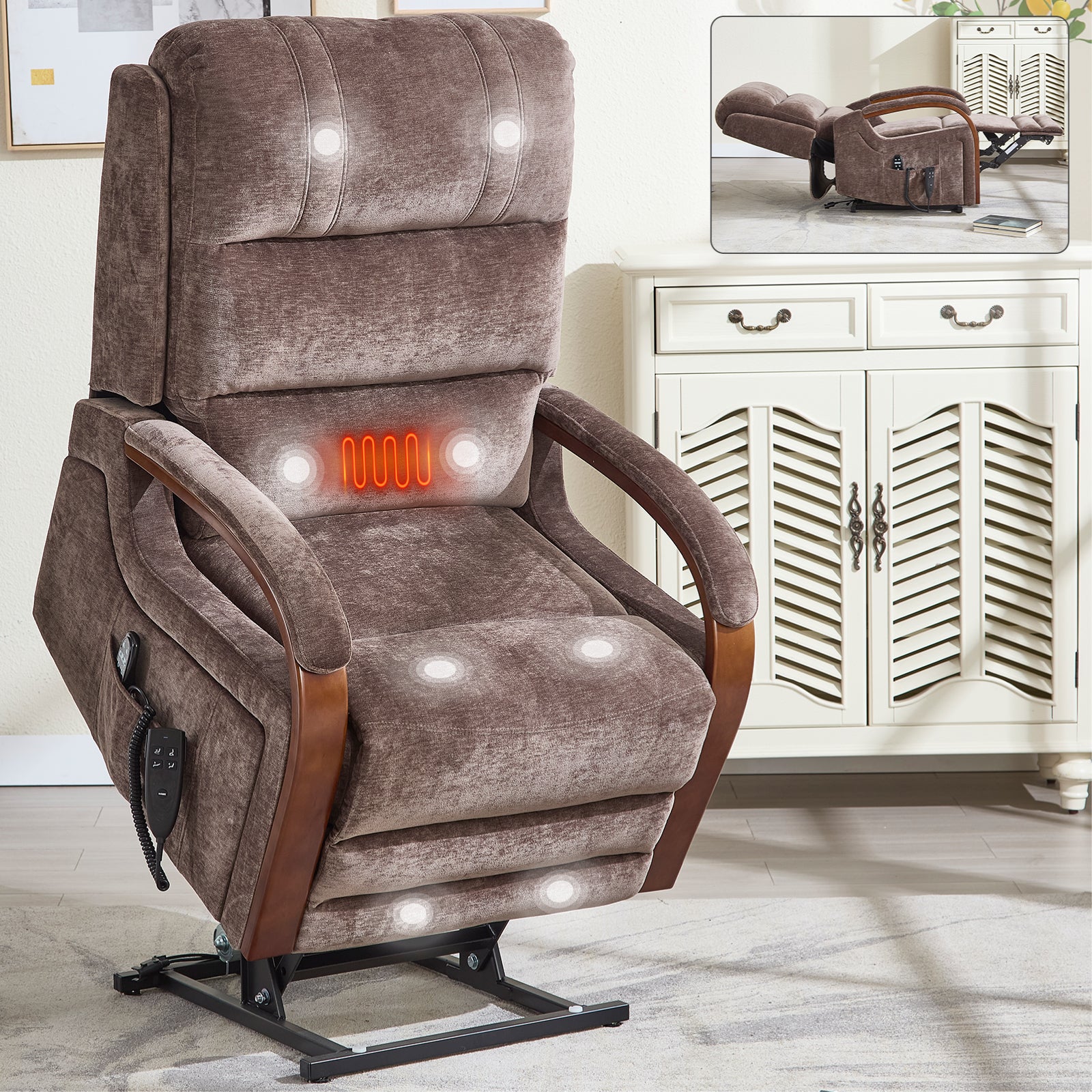Power Chenille Lift Recliner Chair Dual Motor Infinite Position Up to 350 Pounds detail image 29