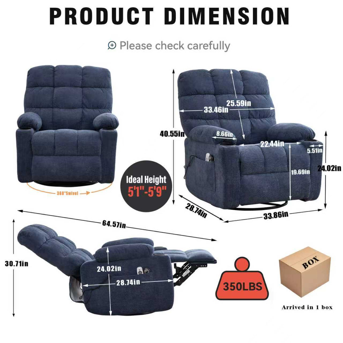 Fabric Heat & Massage Recliner detail image 16