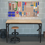Adjustable Height Heavy-Duty Workbench, Rubber Wood Top Workstation with Power Outlets for workshop, garage, storage, or utility use