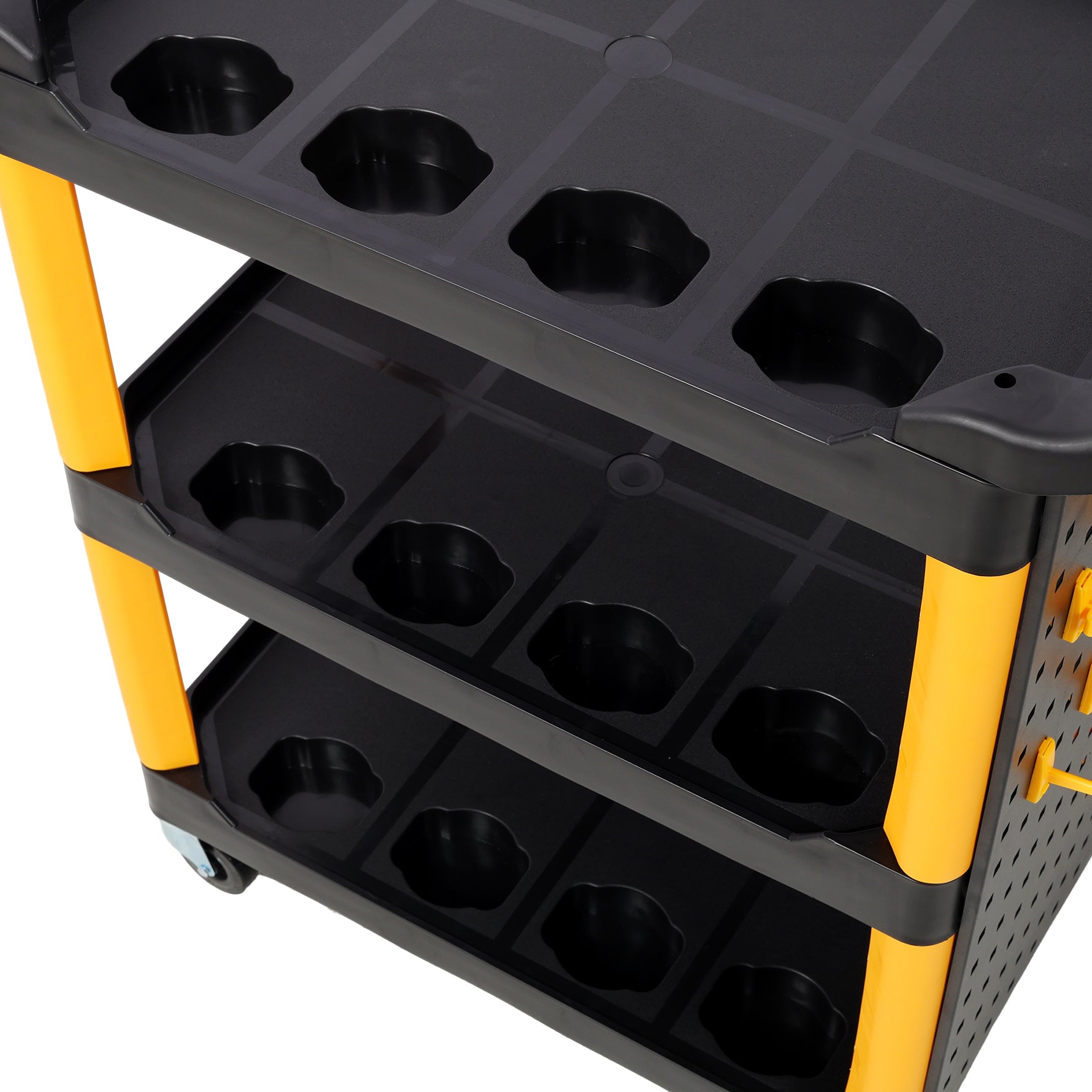 3-Tier Rolling Auto Detail Cart with Panel & Hooks for workshop, garage, storage, or utility use