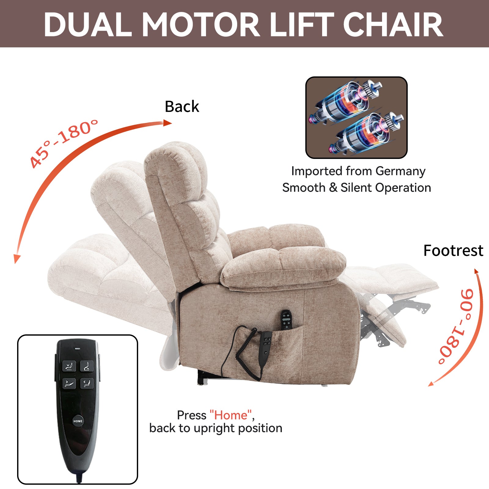 Dual-Motor Lift Recliner with Heat & Massage, 350 lb Capacity detail image 6