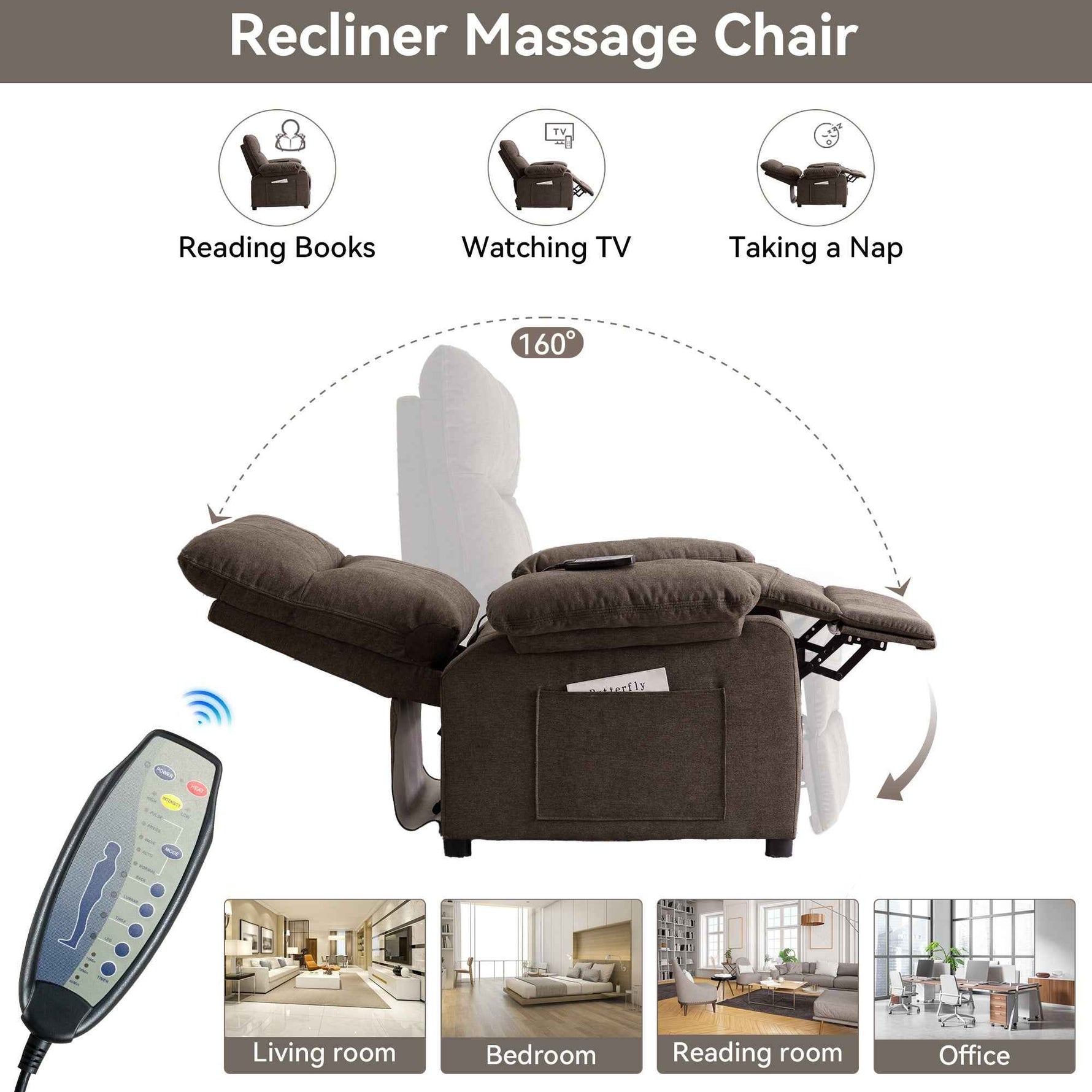 Chenille Massage Recliner with Heat & Remote Control detail image 15