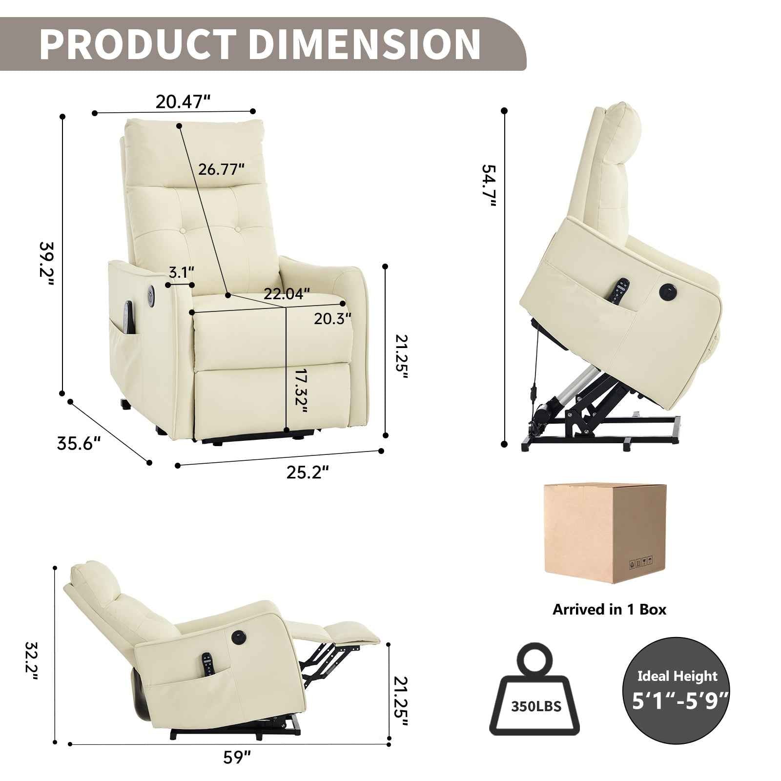 Single Motor Power Lift Recliner Chair with Massage & Heat detail image 56