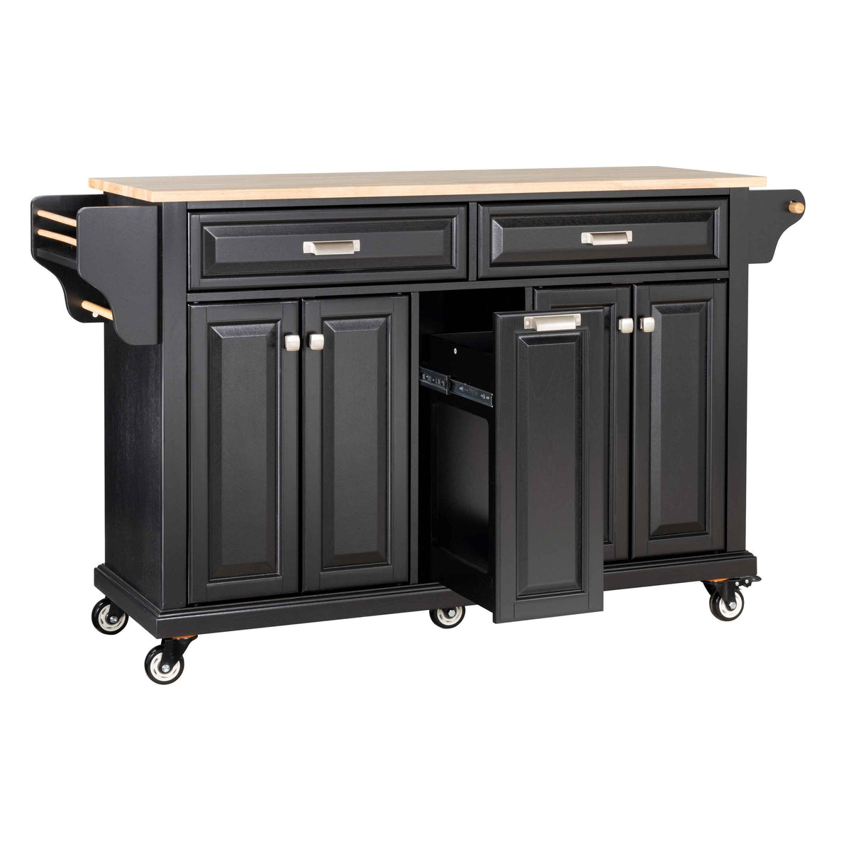 Rubberwood Drop-Leaf Kitchen Cart with 3 Drawers product view 20