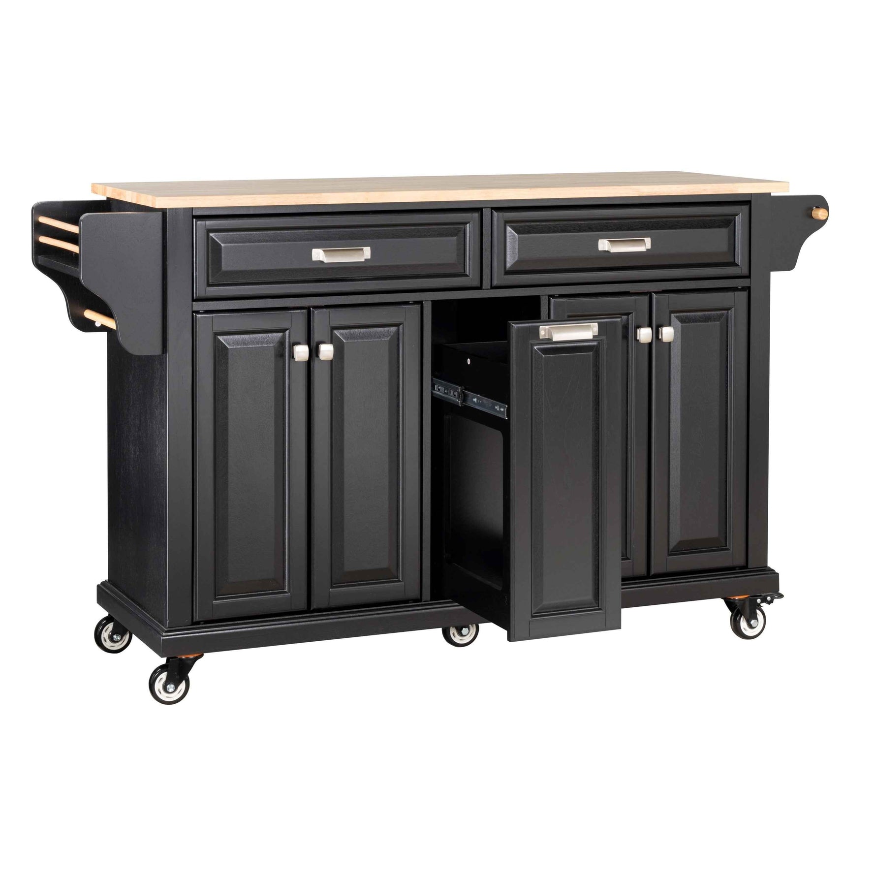 Rubberwood Drop-Leaf Kitchen Cart with 3 Drawers product view 20